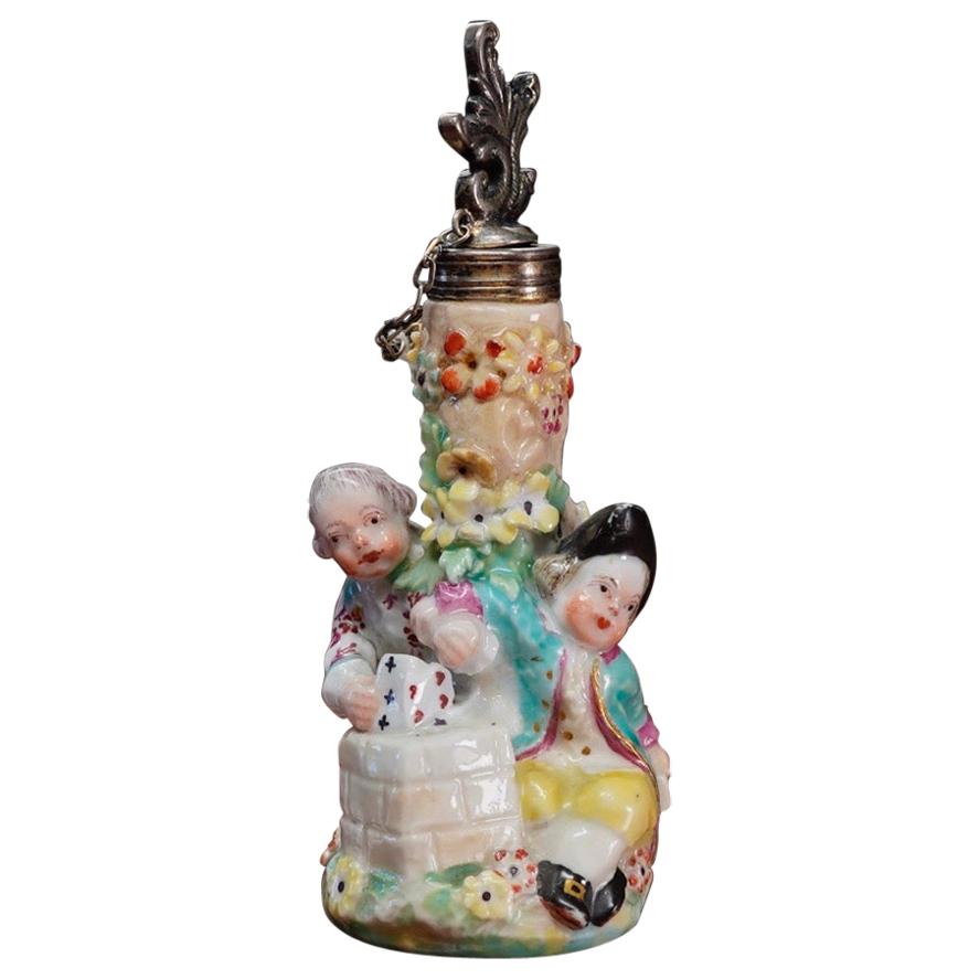 Chelsea Scent Bottle, House-of-Cards, Ex-Blohm Collection, circa 1760 For Sale