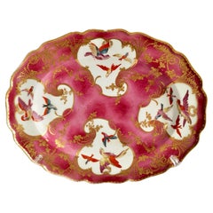 Chelsea Serving Platter, Pink with Sèvres Style Birds and Gilt, Rococo ca 1762