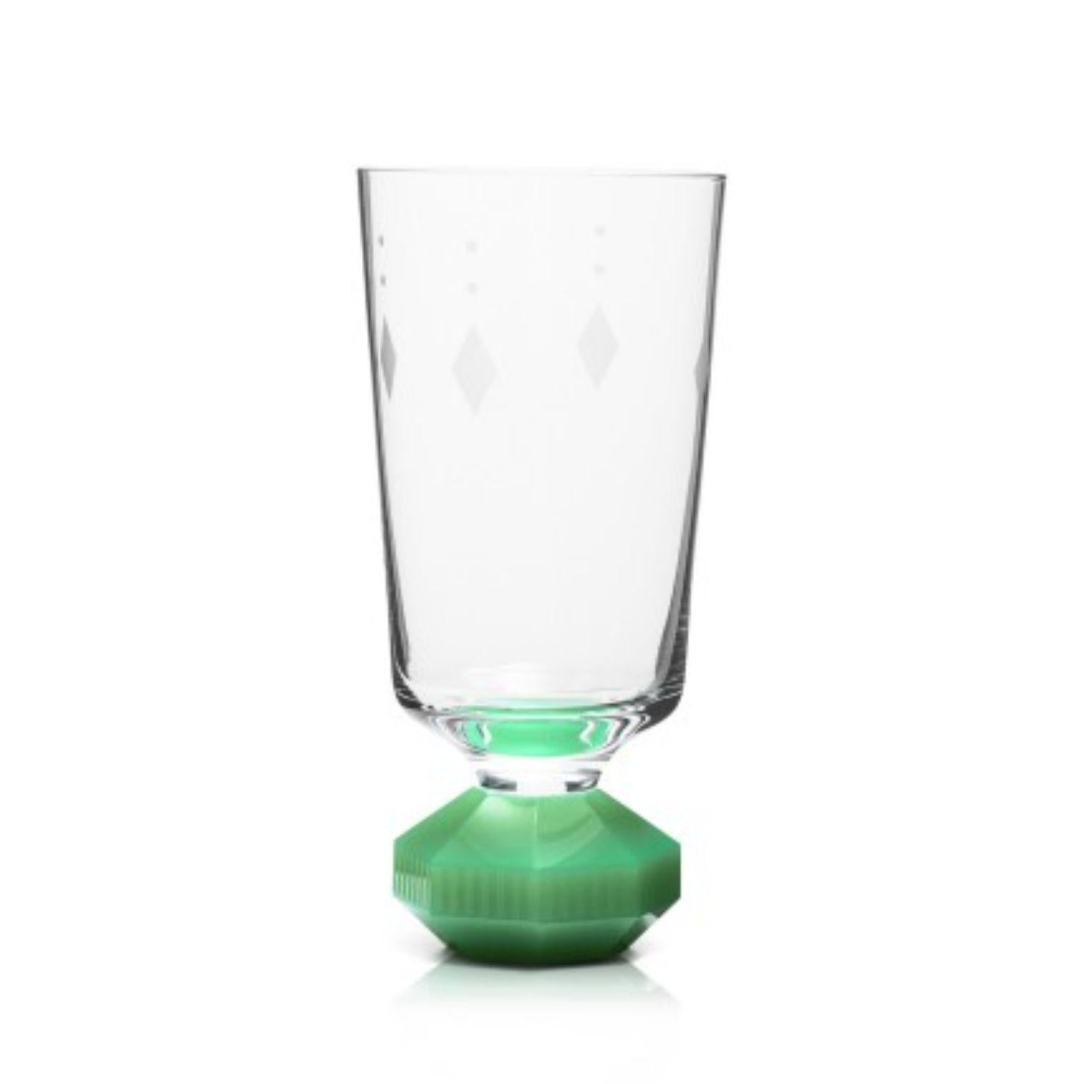 Chelsea tall green glass by Reflections Copenhagen
Dimensions: D7 x H15 cm
Materials: Fine hand cut crystal and glass
Other dimensions and colours are available.

The designers at Reflections Copenhagen are thrilled to introduce two new glasses