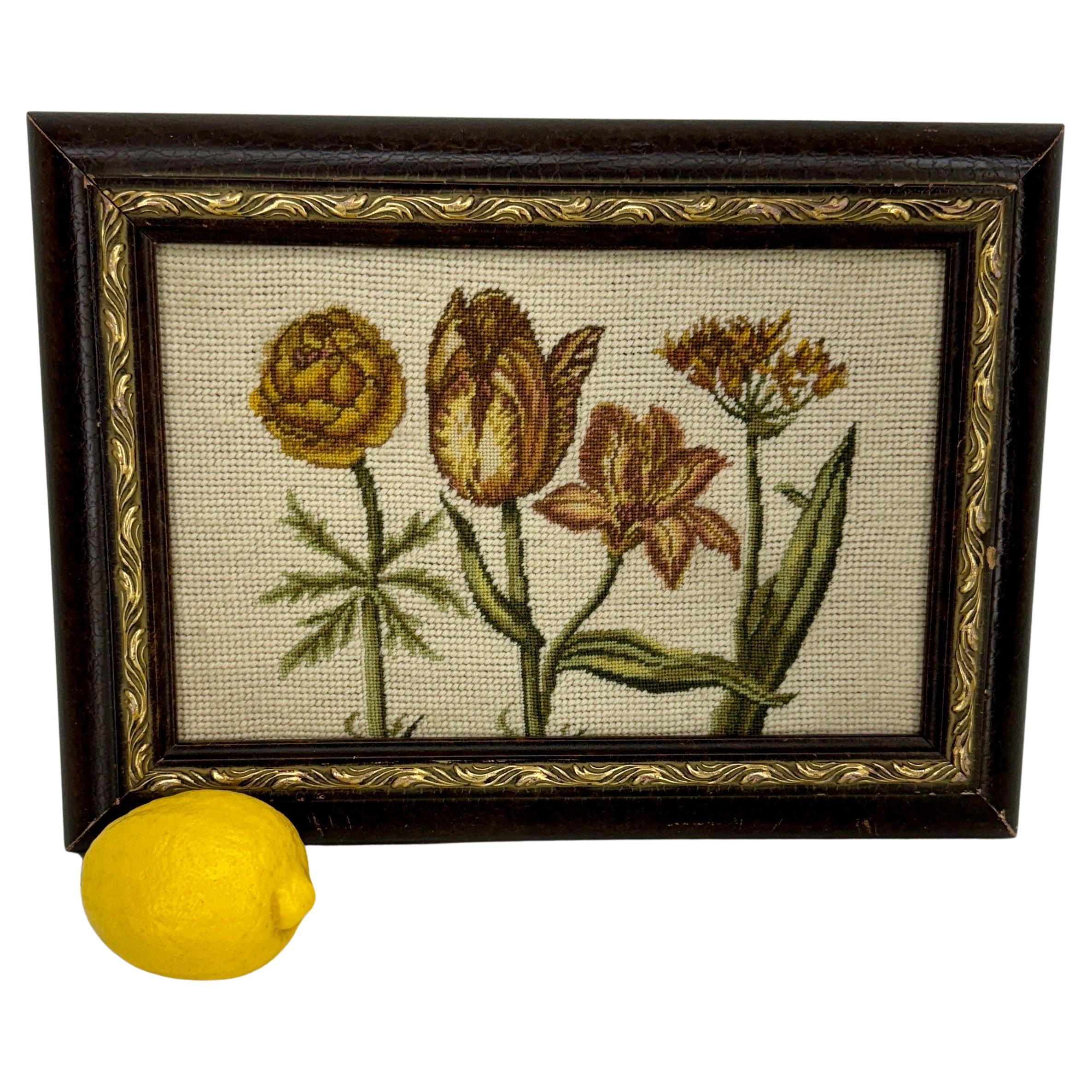 Folk Art Chelsea Textiles Original Needlepoint Tulip Artwork  For Sale