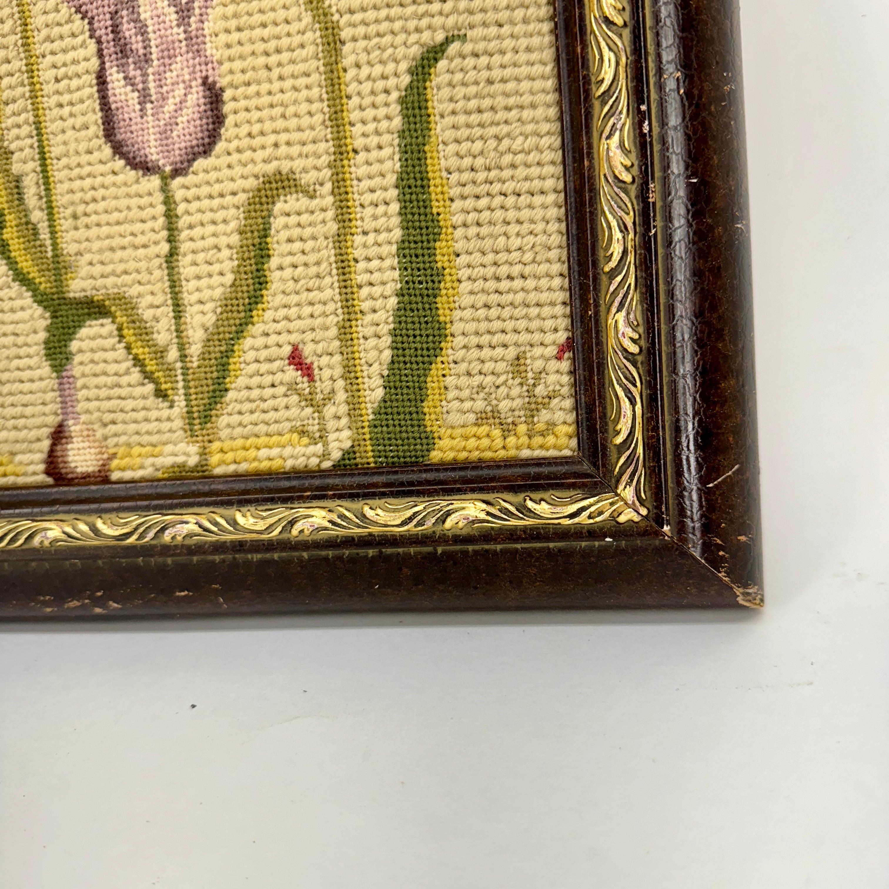 Chelsea Textiles Original Needlepoint Tulip Artwork In Red White and Yellow In Good Condition For Sale In Haddonfield, NJ