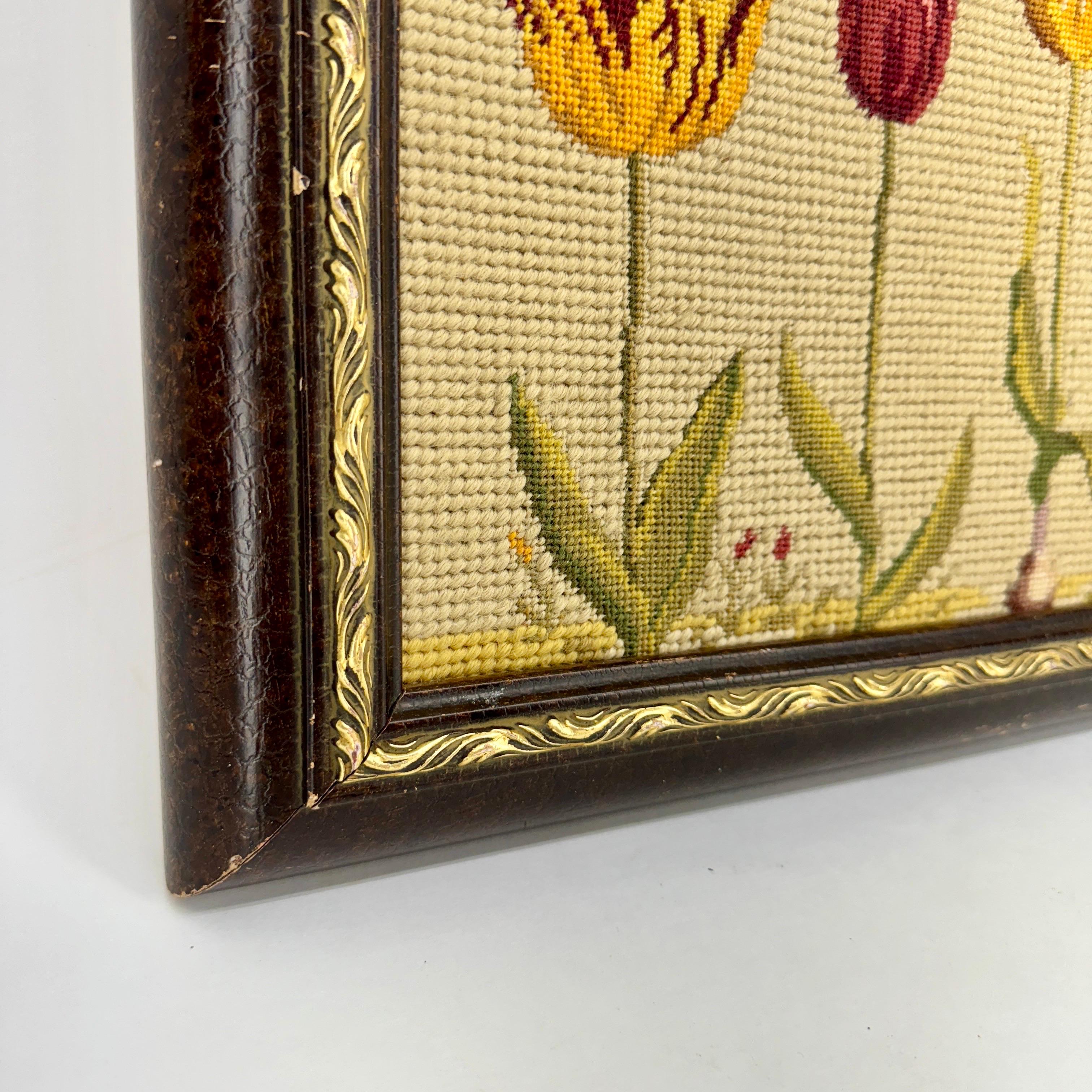 20th Century Chelsea Textiles Original Needlepoint Tulip Artwork In Red White and Yellow For Sale