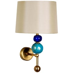 Chelsea Wall Light in Brass and Blue by Margit Wittig