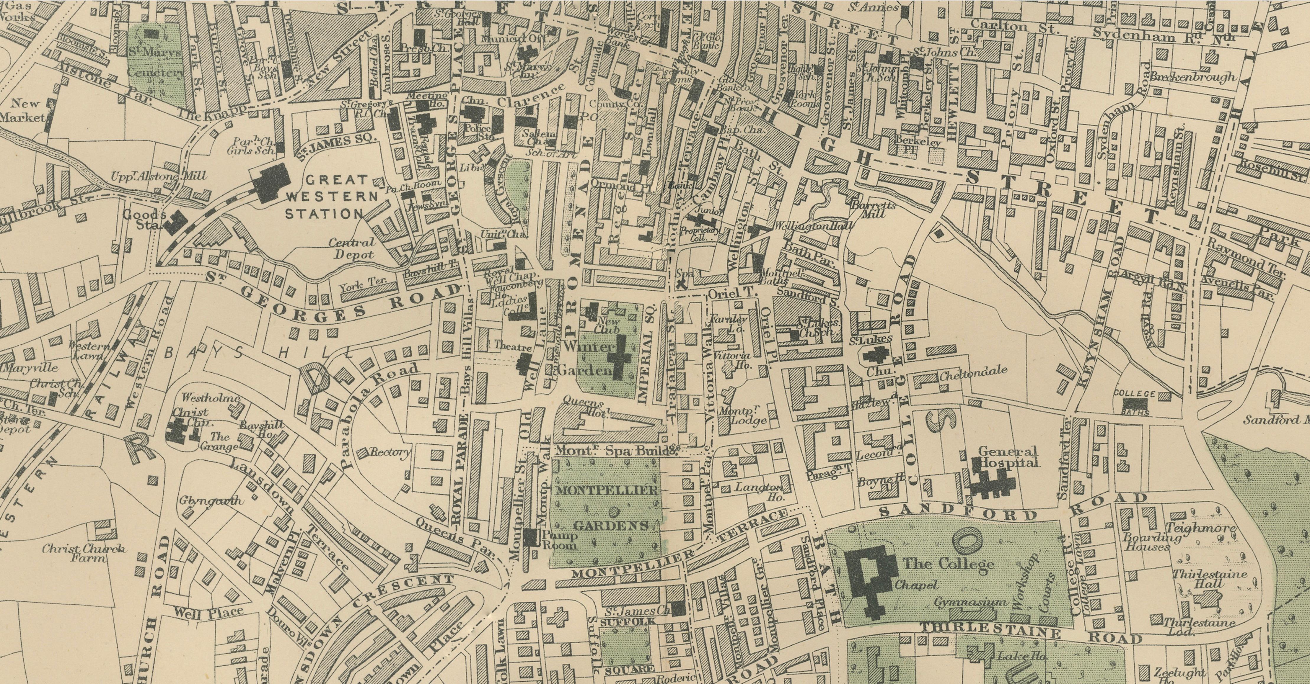 Cheltenham Urban Plan, Bacon’s New Large Scale Ordnance Atlas Map, 1885