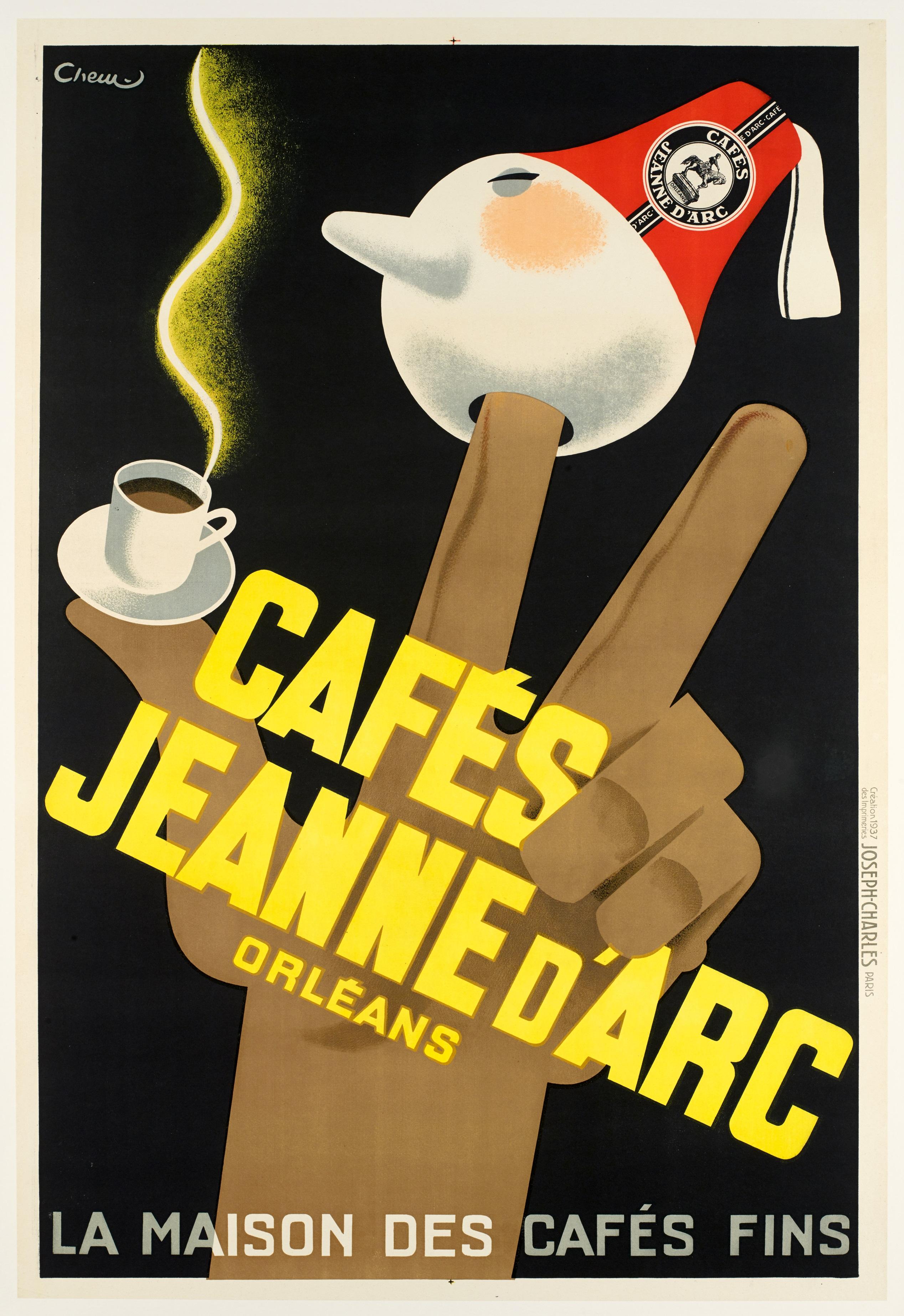 Chem, Original Vintage Poster, Jeanne d'Arc Coffee, Roaster, Fez, Fingers, 1934 In Good Condition For Sale In SAINT-OUEN-SUR-SEINE, FR