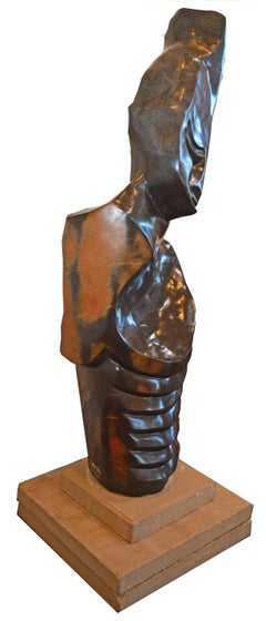 'Listening Friend' springstone Shona sculpture signed by Chemedu Jemali