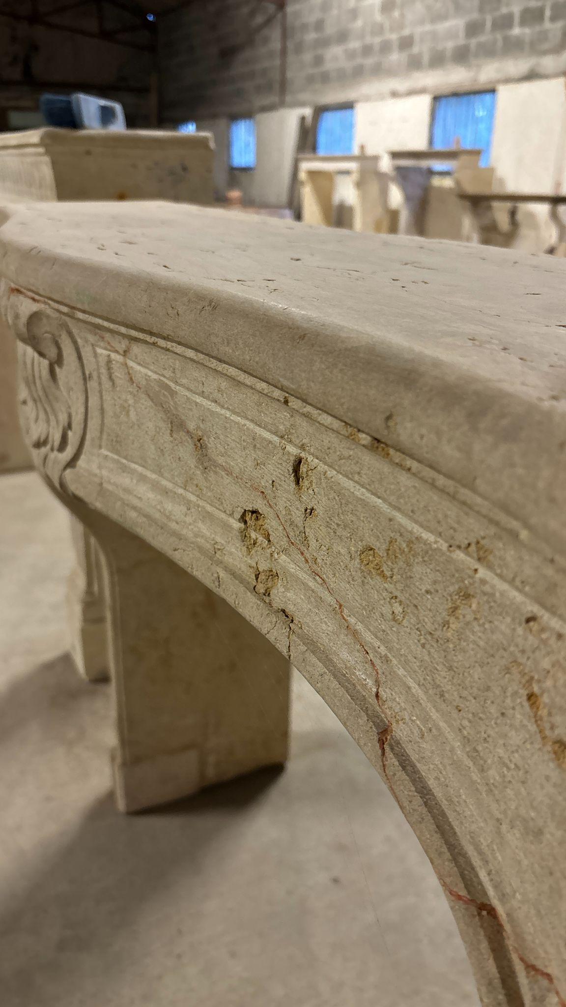 Antique Louis XV Stone Fireplace — Hand-Carved French Mantel 4