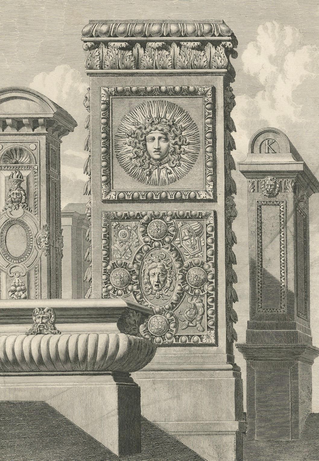 Cheminées du Louvre - Architekturstich von Louis-Pierre Baltard, ca.1803 (Französisch) im Angebot