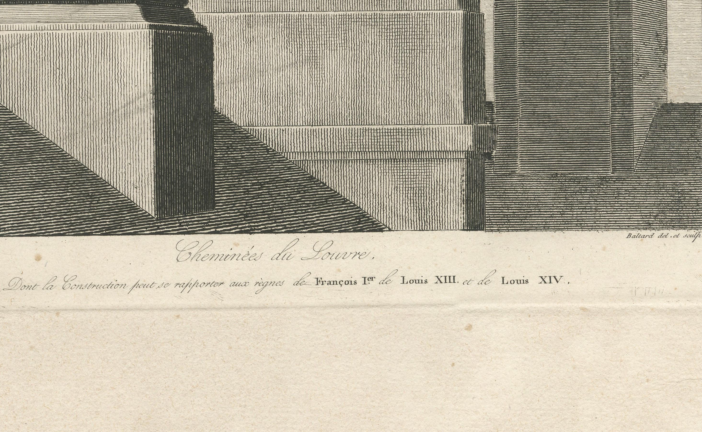 Cheminées du Louvre - Architekturstich von Louis-Pierre Baltard, ca.1803 (Graviert) im Angebot