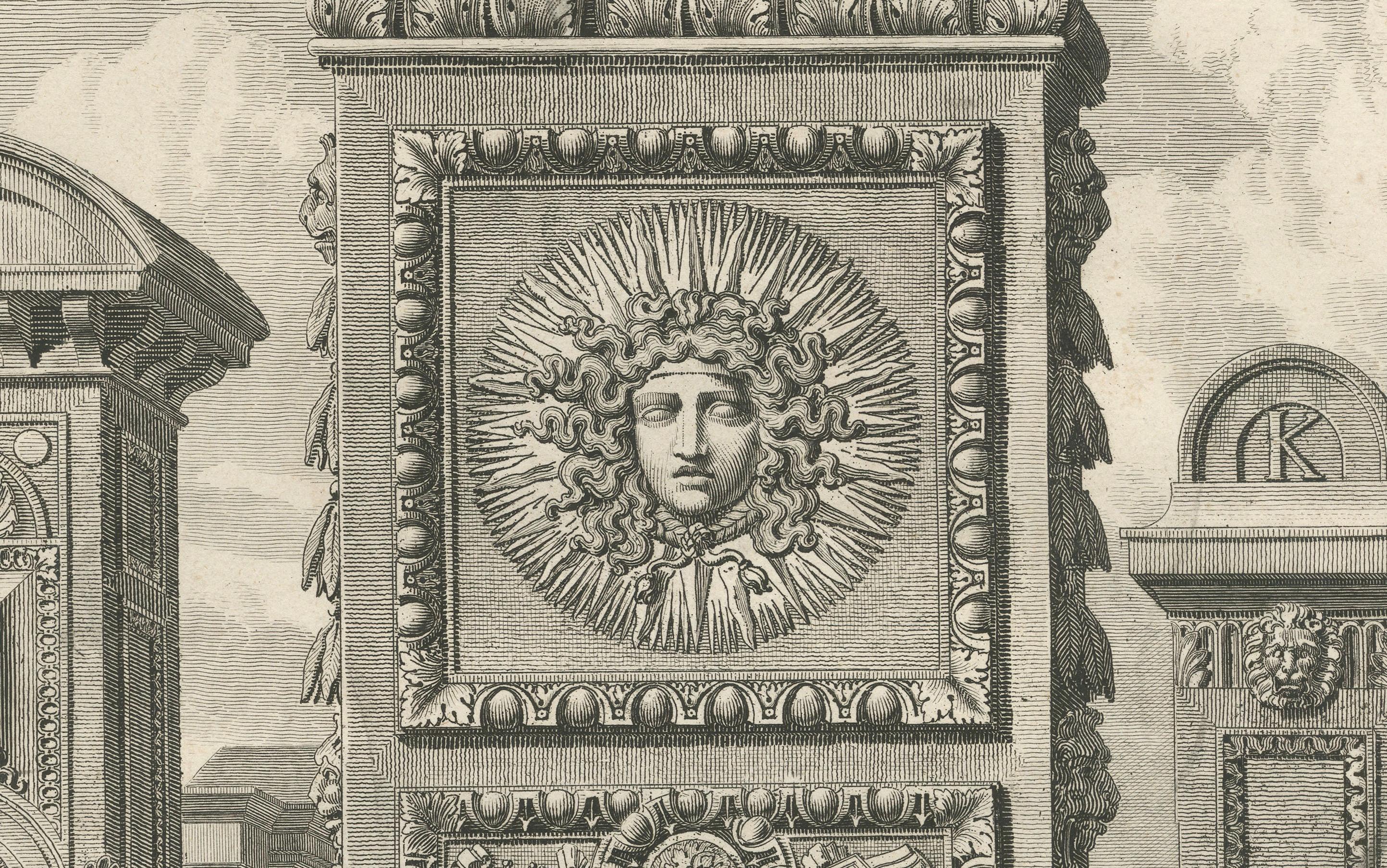 Cheminées du Louvre - Architekturstich von Louis-Pierre Baltard, ca.1803 im Zustand „Relativ gut“ im Angebot in Langweer, NL