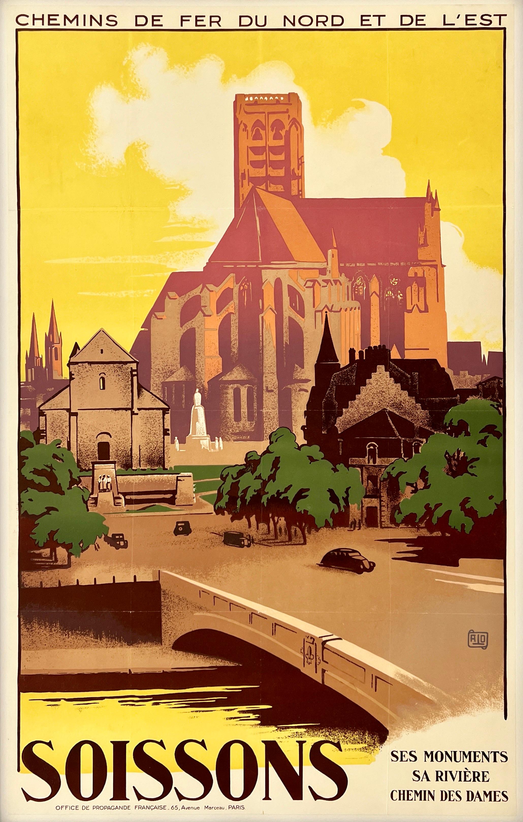 CHEMINS DE FER - SOISSONS Poster originale d'epoca della ferrovia francese in vendita