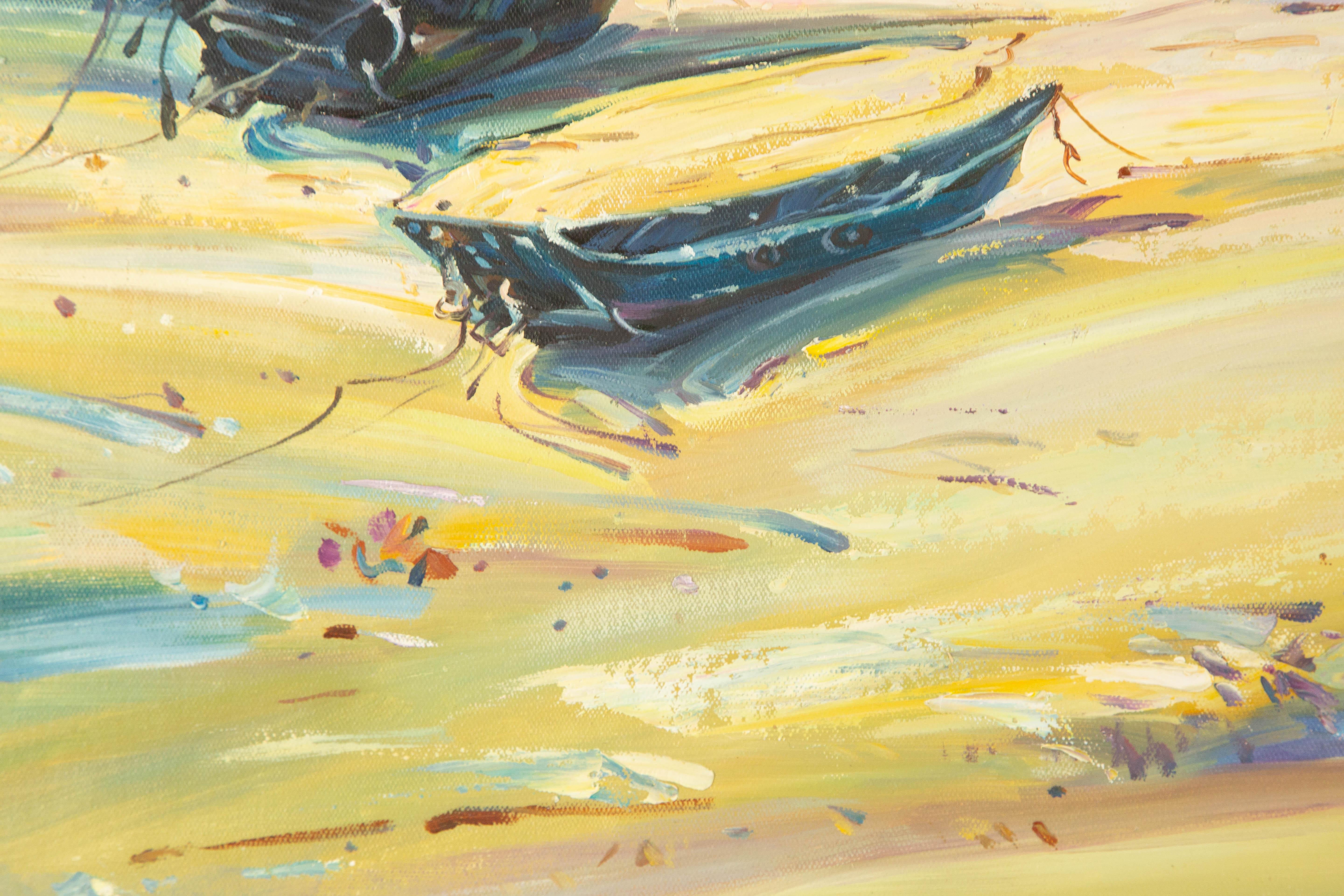 Chen Shen - Chen Shen Landscape Original Oil On Canvas "Boats by the ...