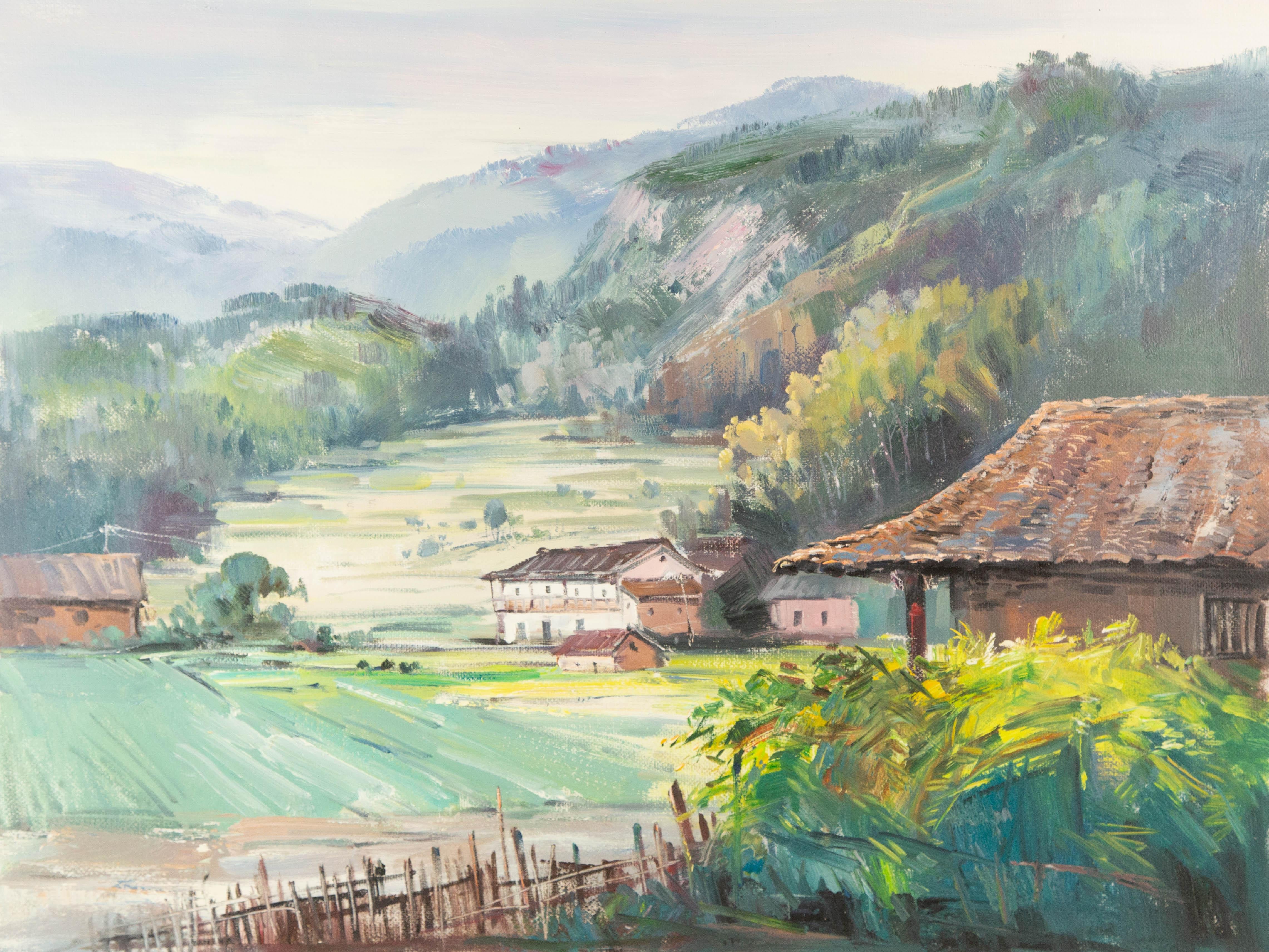 Chen Shen Landscape Original Oil On Canvas "Village" (Paysage original à l'huile sur toile)