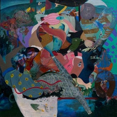 Zeitgenössische chinesische Kunst von Chen Xiao Ying - Tanz der Fische und des Drachens bei Nacht