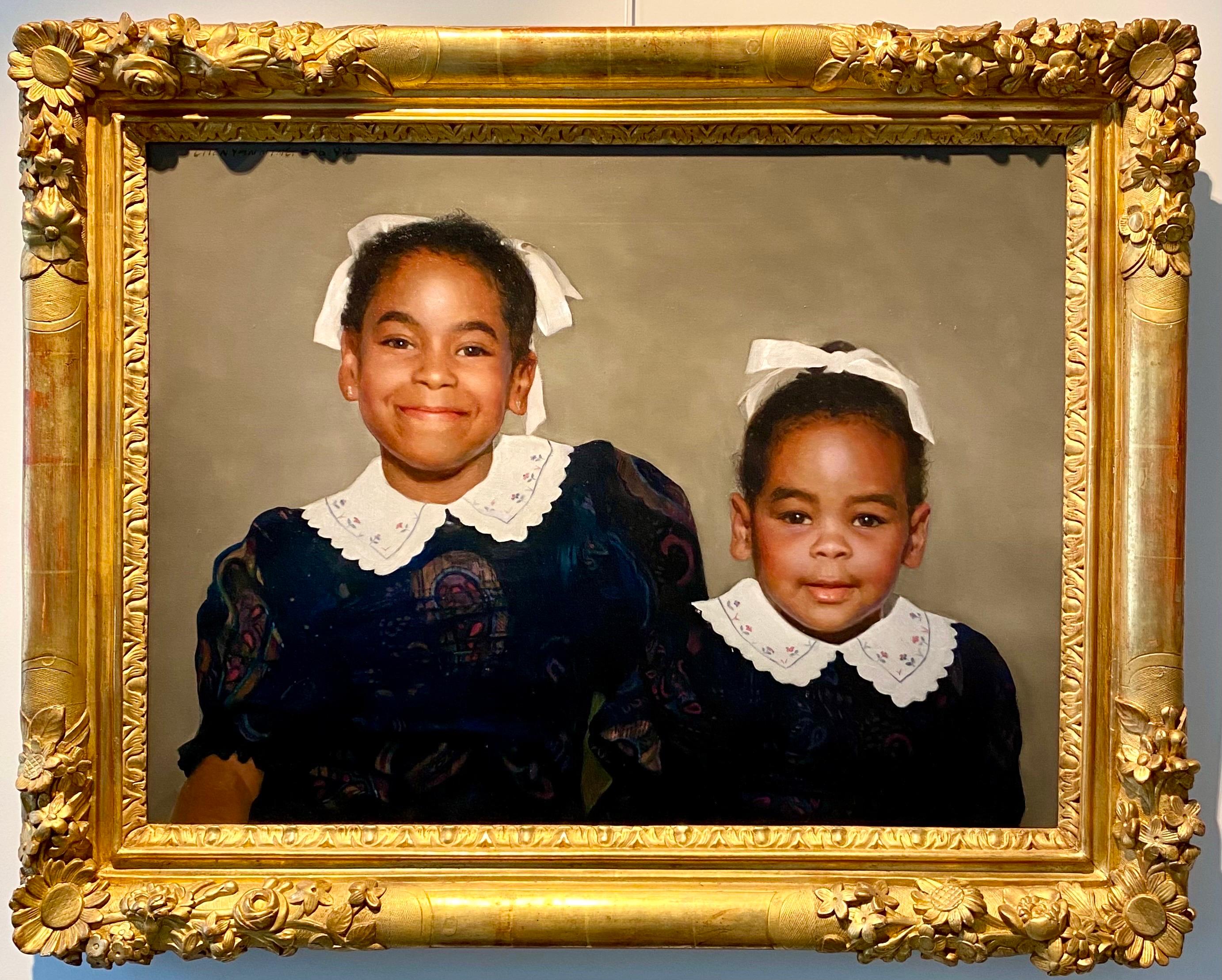 Chen Yanning Portrait Painting - Two Happy Sisters - Portrait of two black girls - Royal 