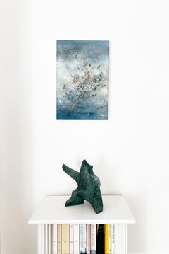 « Breeze II » de Chen Yi Ching - Peinture nihonga contemporaine, fleurs, bleu
