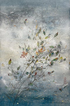 „Breeze II“ von Chen Yi Ching – Zeitgenössische Nihonga-Malerei, Blumen, Blau