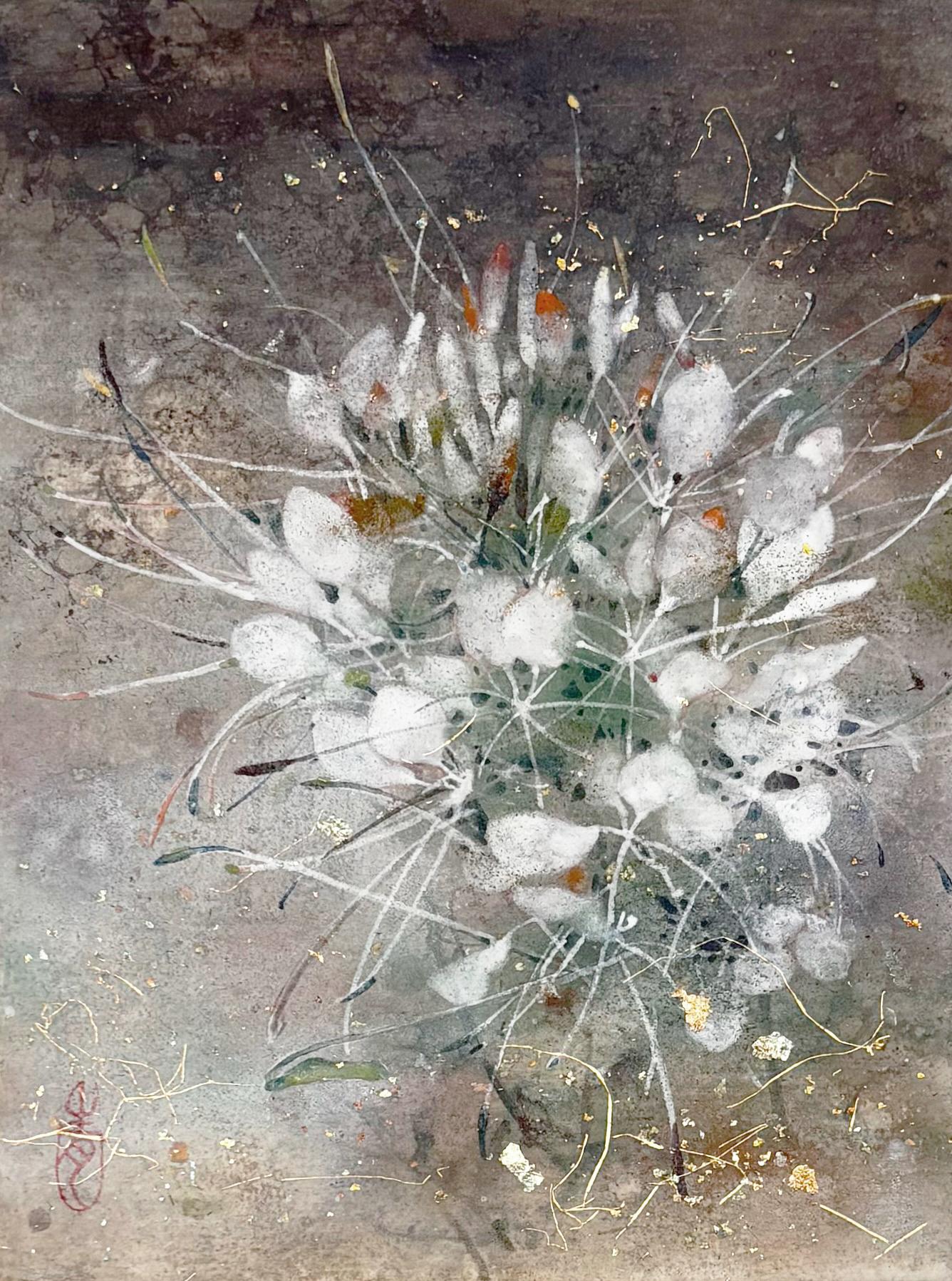 Brilliance by Chen Yi Ching, Contemporary Nihonga Painting, Flowers, Earth Tones