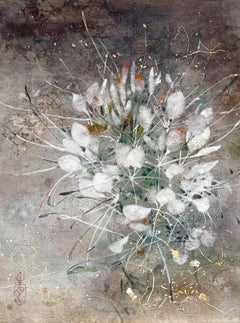 « Brilliance » de Chen Yi Ching, peinture nihonga contemporaine, fleurs, tons ocres