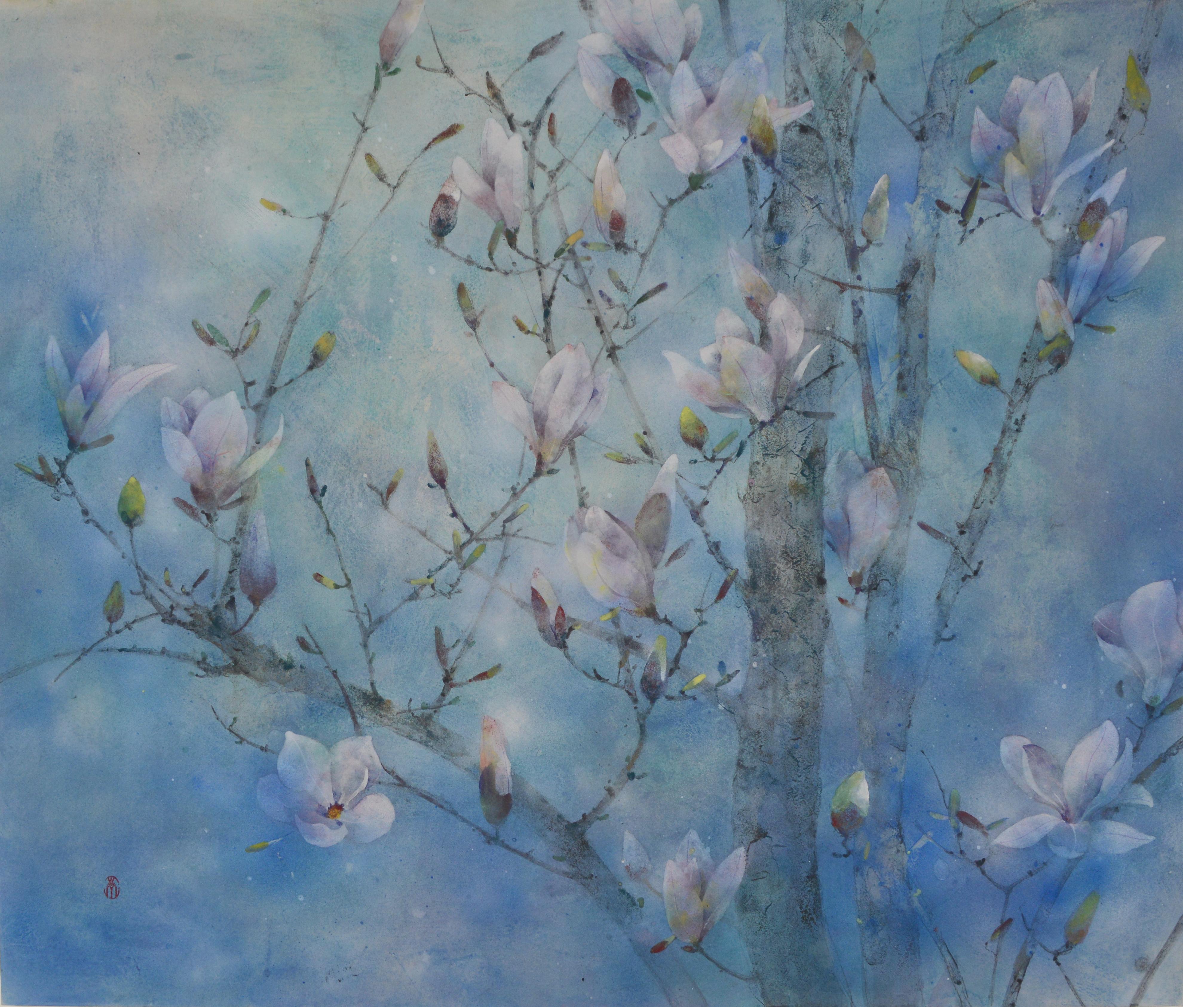 Magnolias -  pigmento sobre papel Nihonga de Chen Yi Ching