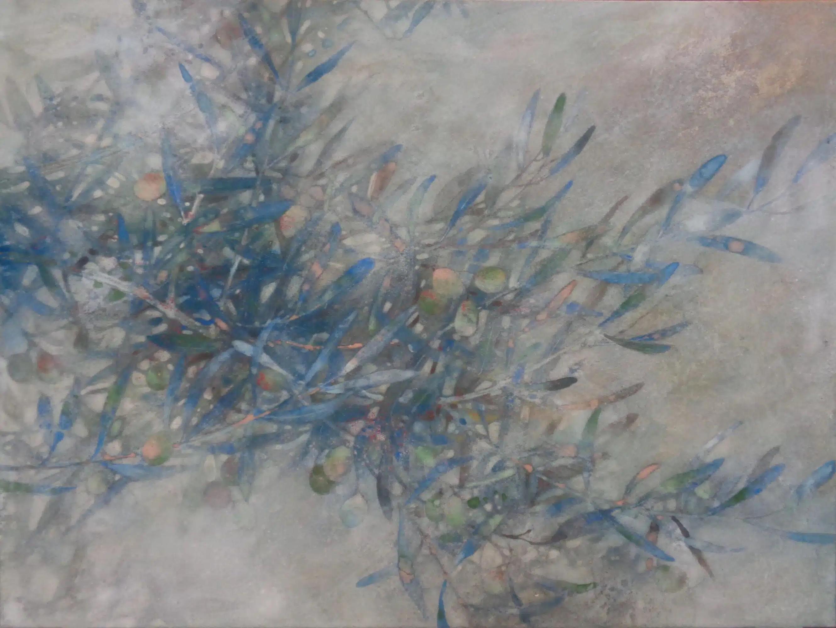 Wind II is a unique painting by contemporary artist Chen Yi Ching. The painting is made with mineral pigments on Japanese paper mounted on wood, dimensions are 30 x 40 cm (11.8 × 15.7 in). 
The artwork is signed, sold framed (shadow box) and comes