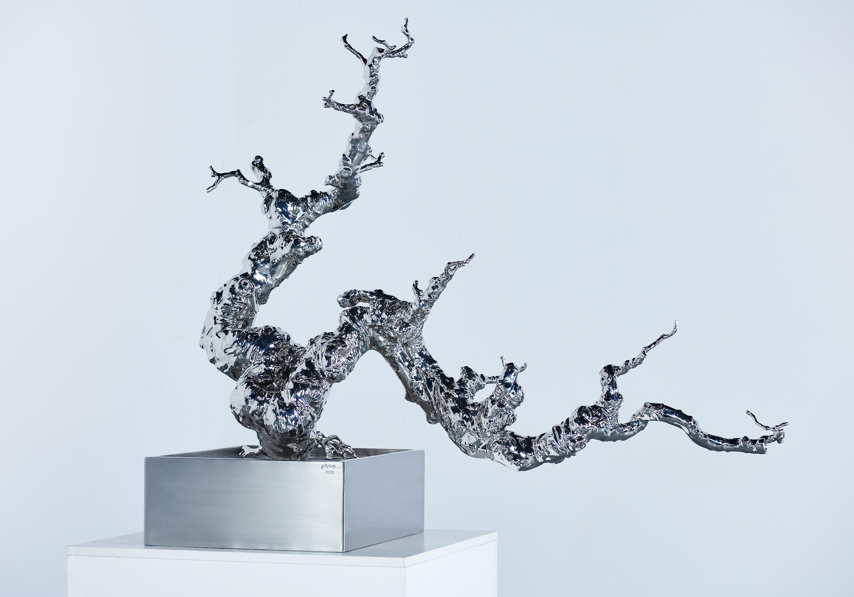 Chen Zhiguang Figurative Sculpture - Contemporary Stainless Steel Sculpture-Unique work - Tree is not Wood #2