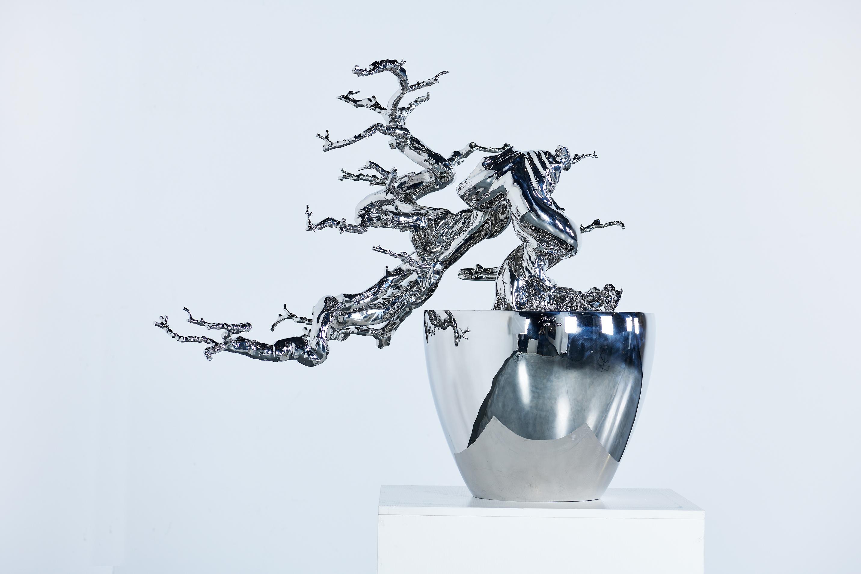 Chen Zhiguang Figurative Sculpture - Contemporary Stainless Steel Sculpture-Unique work - Tree is not Wood #3