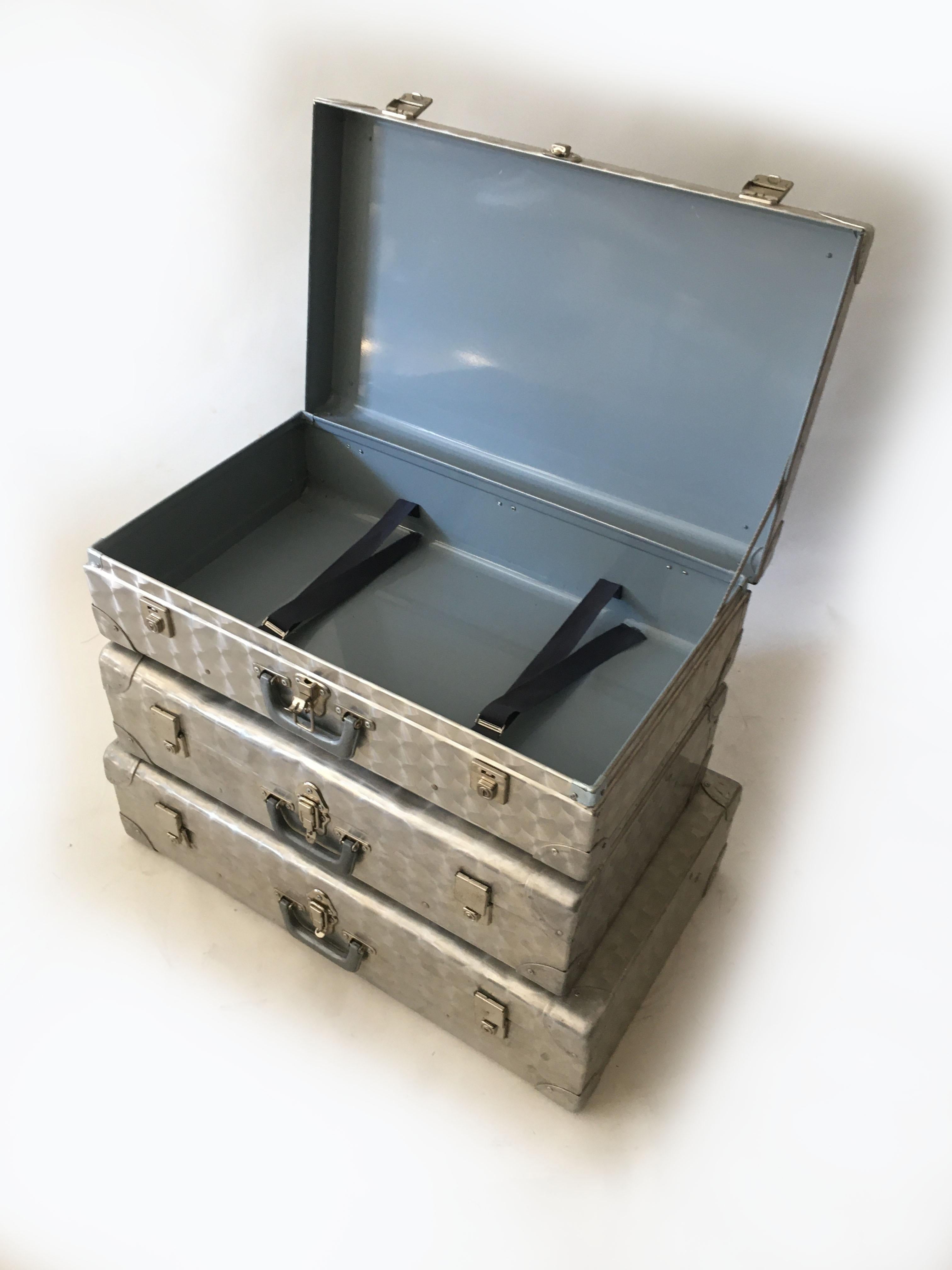 Metal Cheney London Aluminum Suitcase Luggage, Set of Three, England, 1960s For Sale