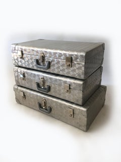 Cheney London Aluminum Suitcase Luggage, Set of Three, England, 1960s