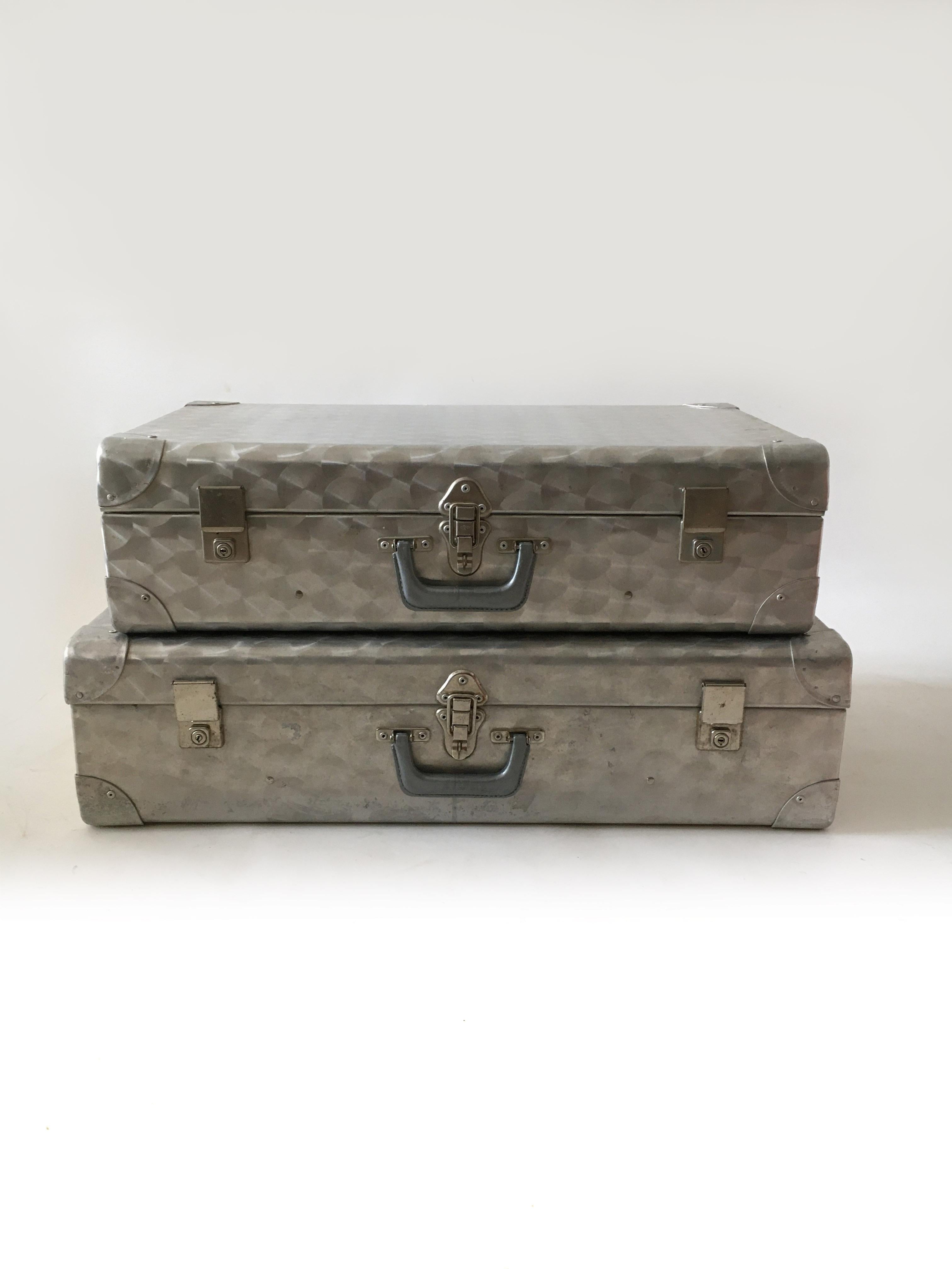 Cheney, London aluminum suitcase luggage, set of two, England, 1960s. A beautiful and seemingly rare set of two Cheney.
