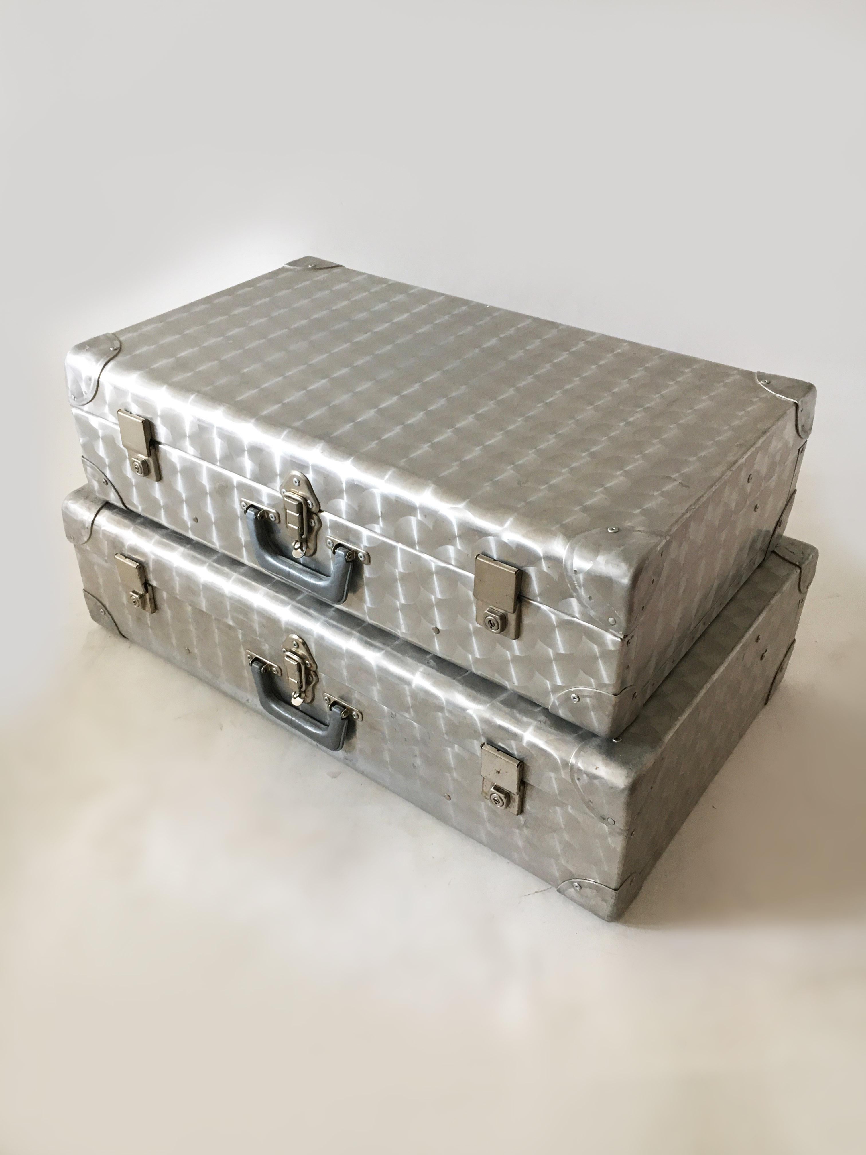 English Cheney, London Aluminum Suitcase Luggage, Set of Two, England, 1960s For Sale