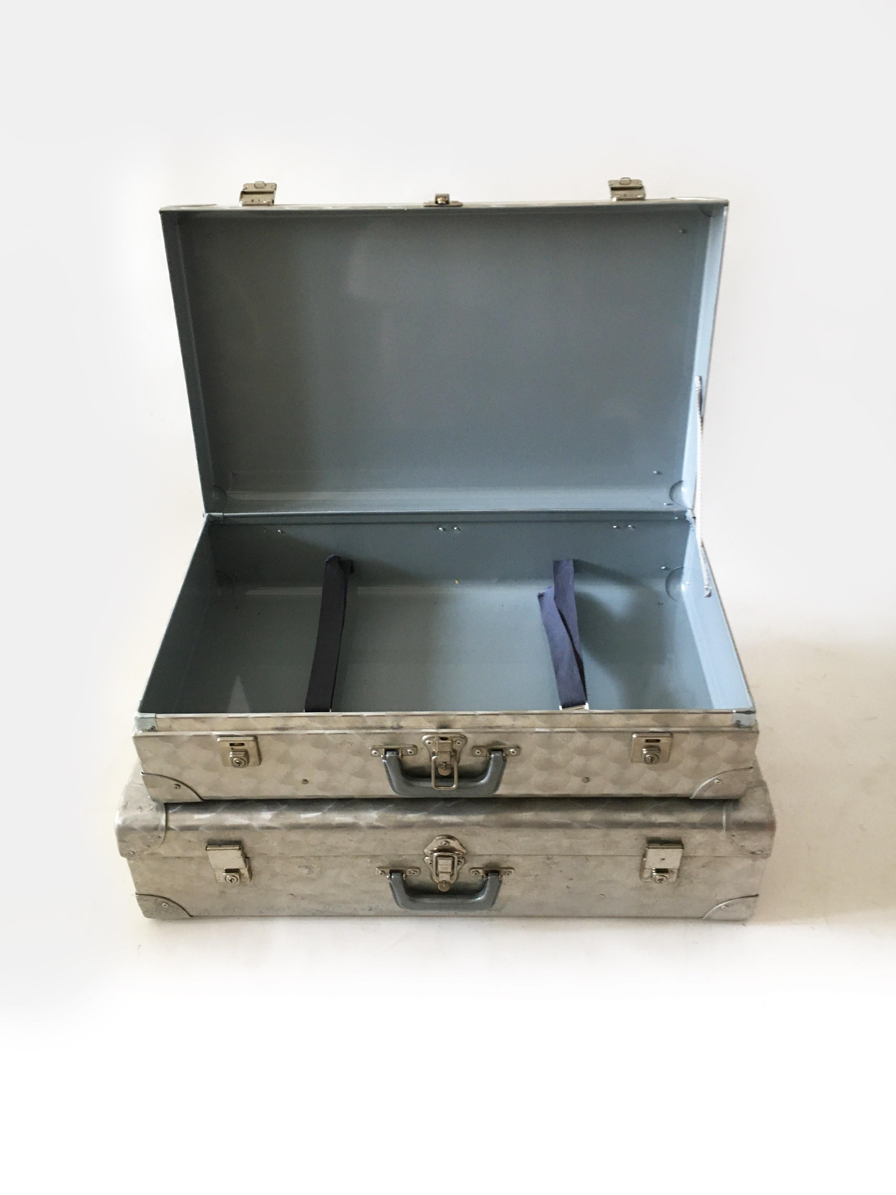 Mid-20th Century Cheney, London Aluminum Suitcase Luggage, Set of Two, England, 1960s For Sale