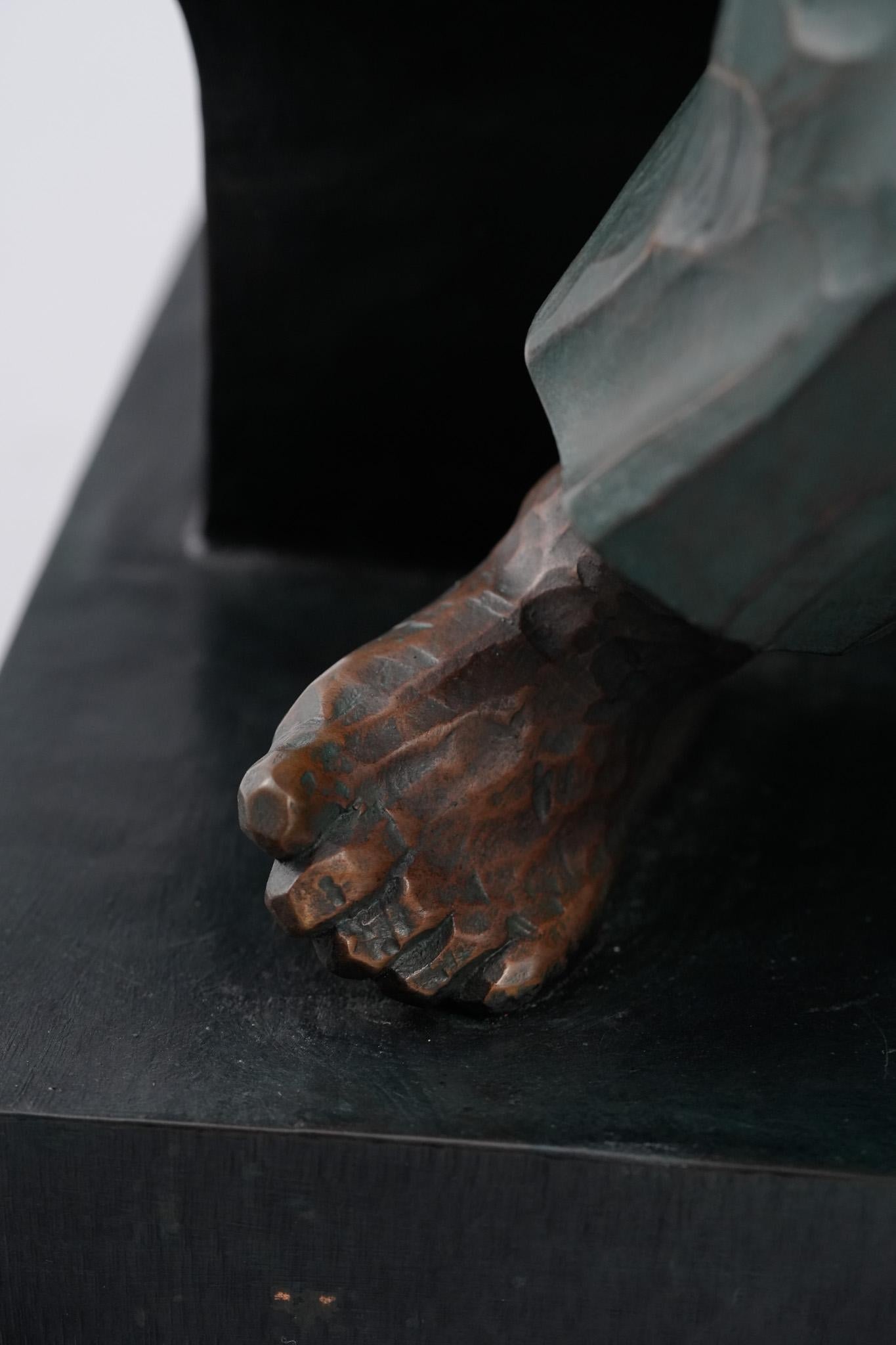 Awaiting, Contemporary Bronze Figure Sculpture For Sale 11