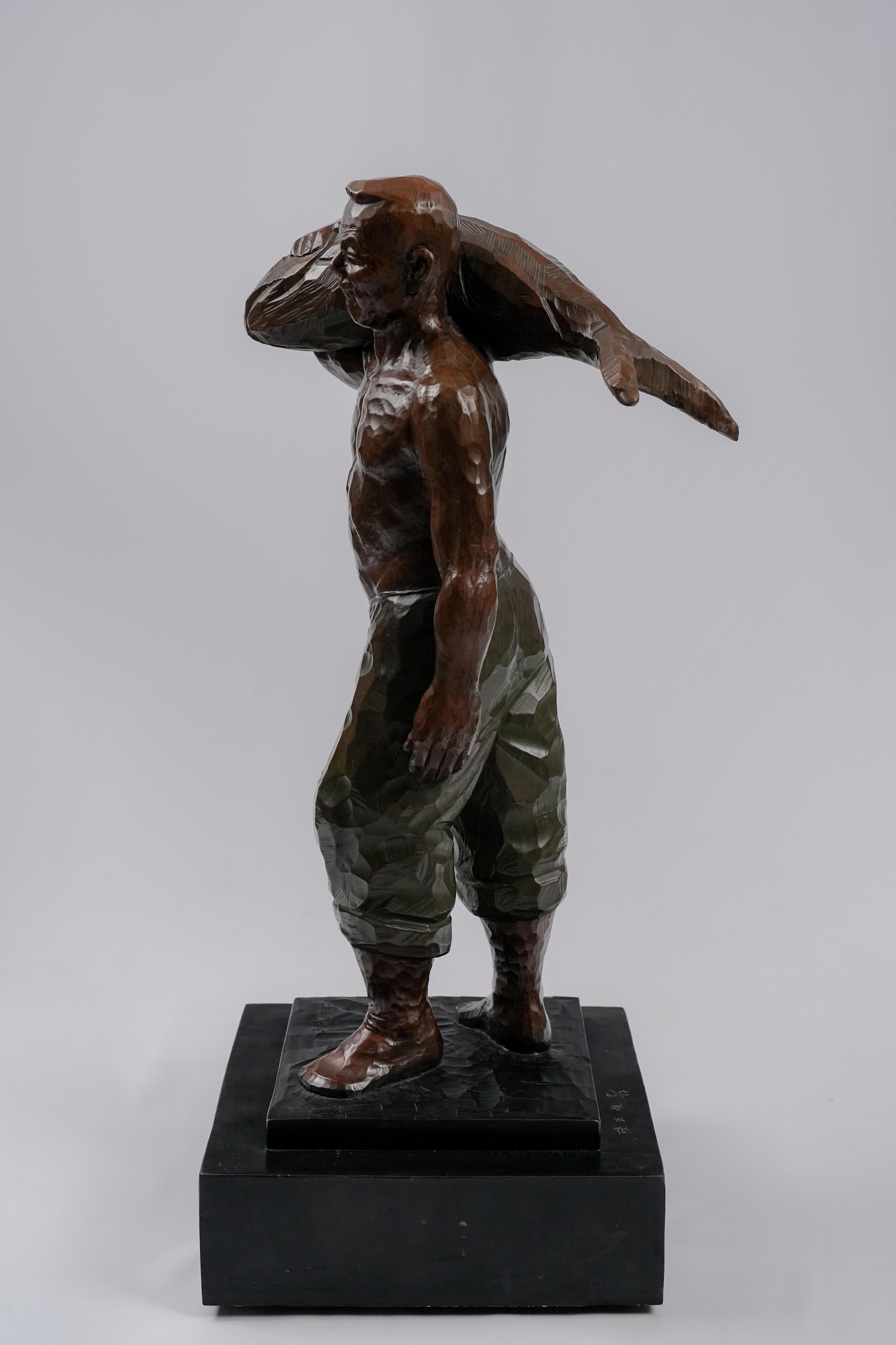 Great Catch, Contemporary Bronze Figure Sculpture - Gold Figurative Sculpture by Cheng-Hsiung Chen
