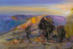 Cheng Wang Landscape Original Oil On Canvas "Setting Sun"