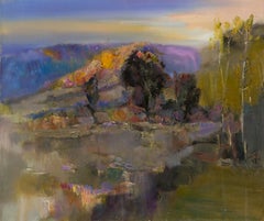 Cheng Wang Landscape Original Oil On Canvas "Setting Sun" (Soleil couchant)