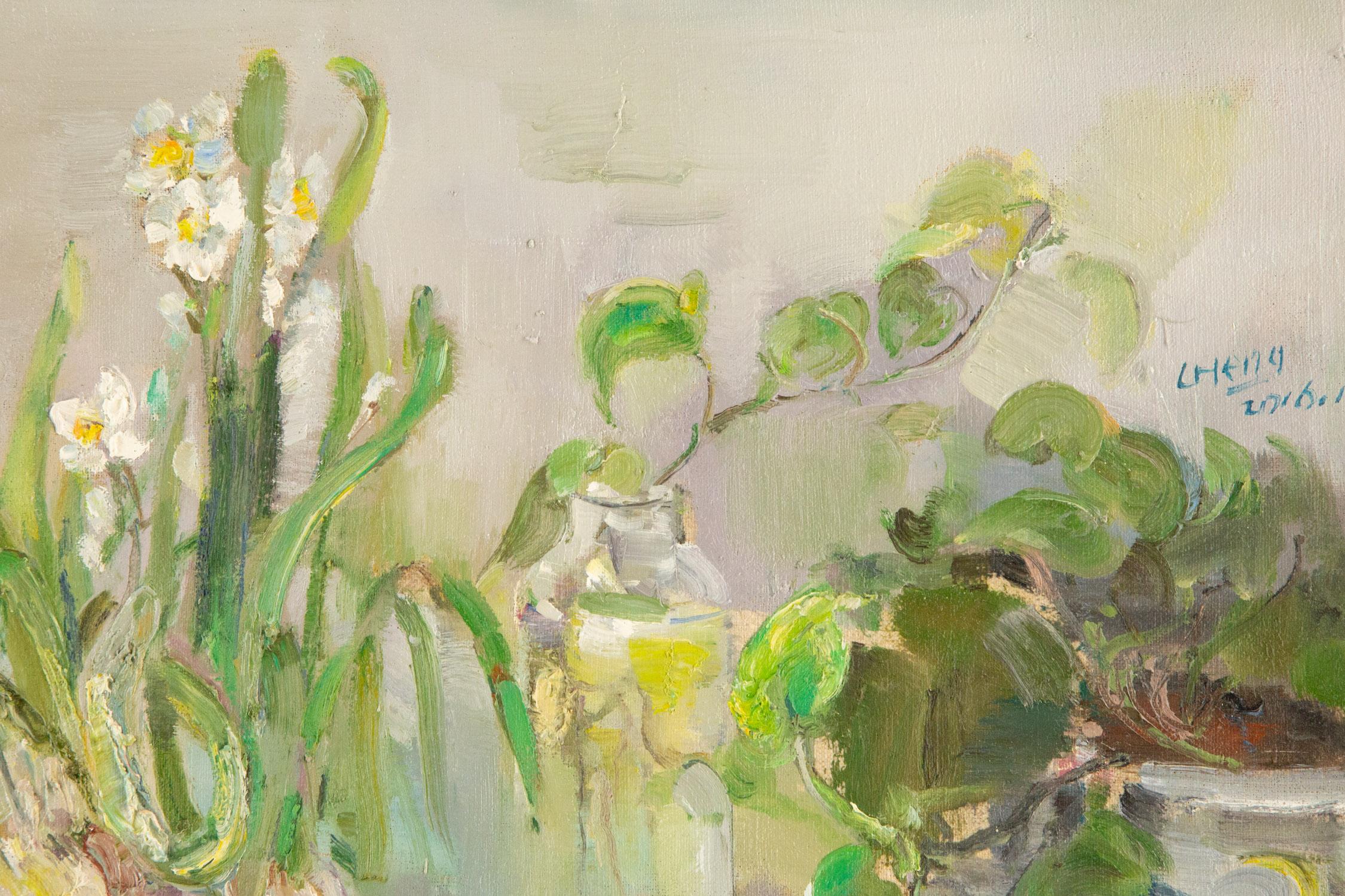 Cheng Wang Stillleben Original Öl auf Leinwand „Daffodils“ im Angebot 3