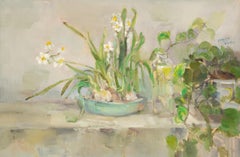 Cheng Wang Stillleben Original Öl auf Leinwand „Daffodils“