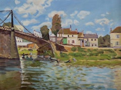 Peinture à l'huile originale "Bridge", paysage de ChengJuan Wang