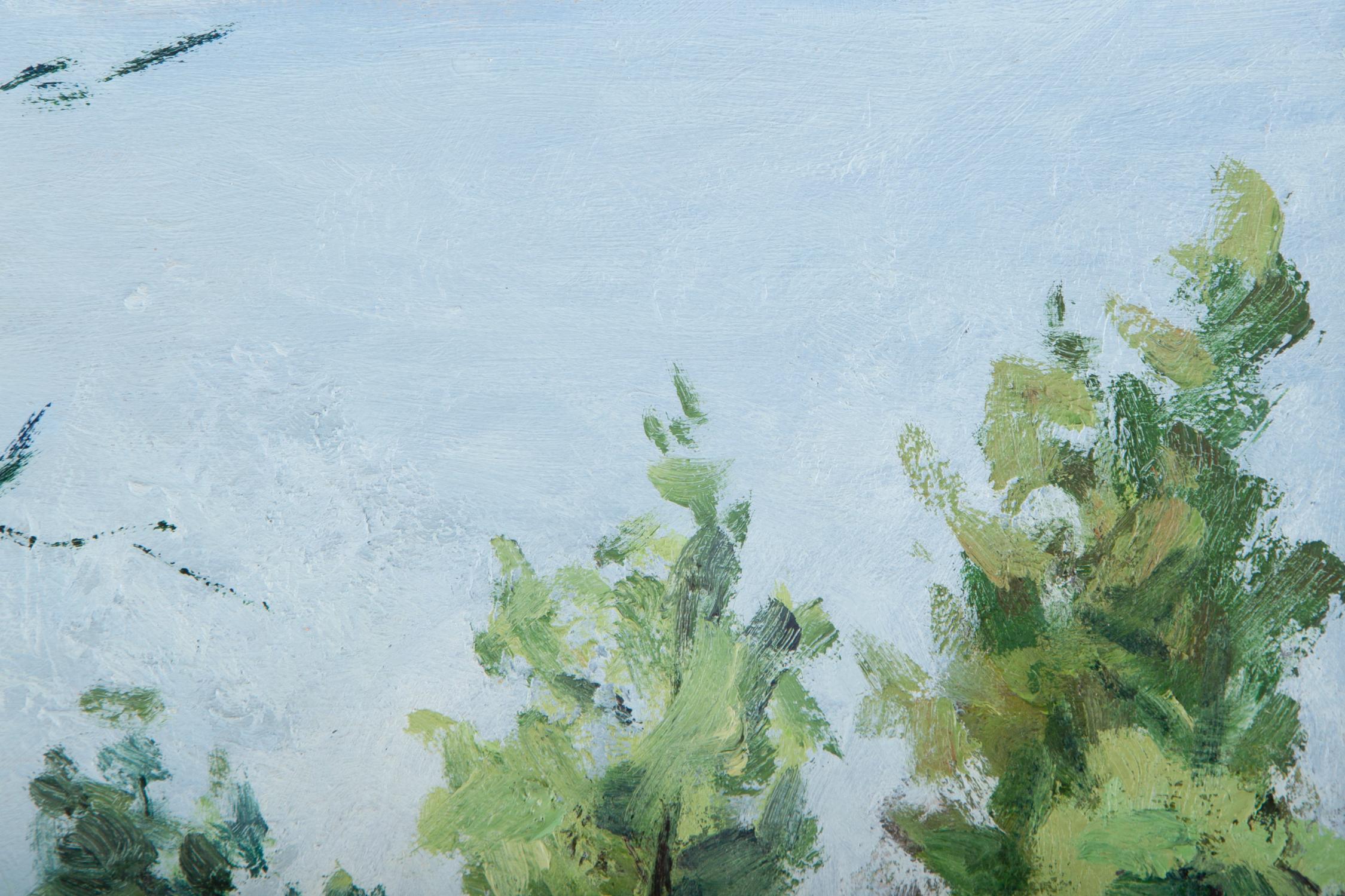 Peinture à l'huile originale d'un étang d'eau parkly de ChengJuan Wang en vente 2