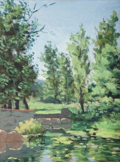 ChengJuan Wang Landscape Original Oil Painting "Sparkly Water Pond"