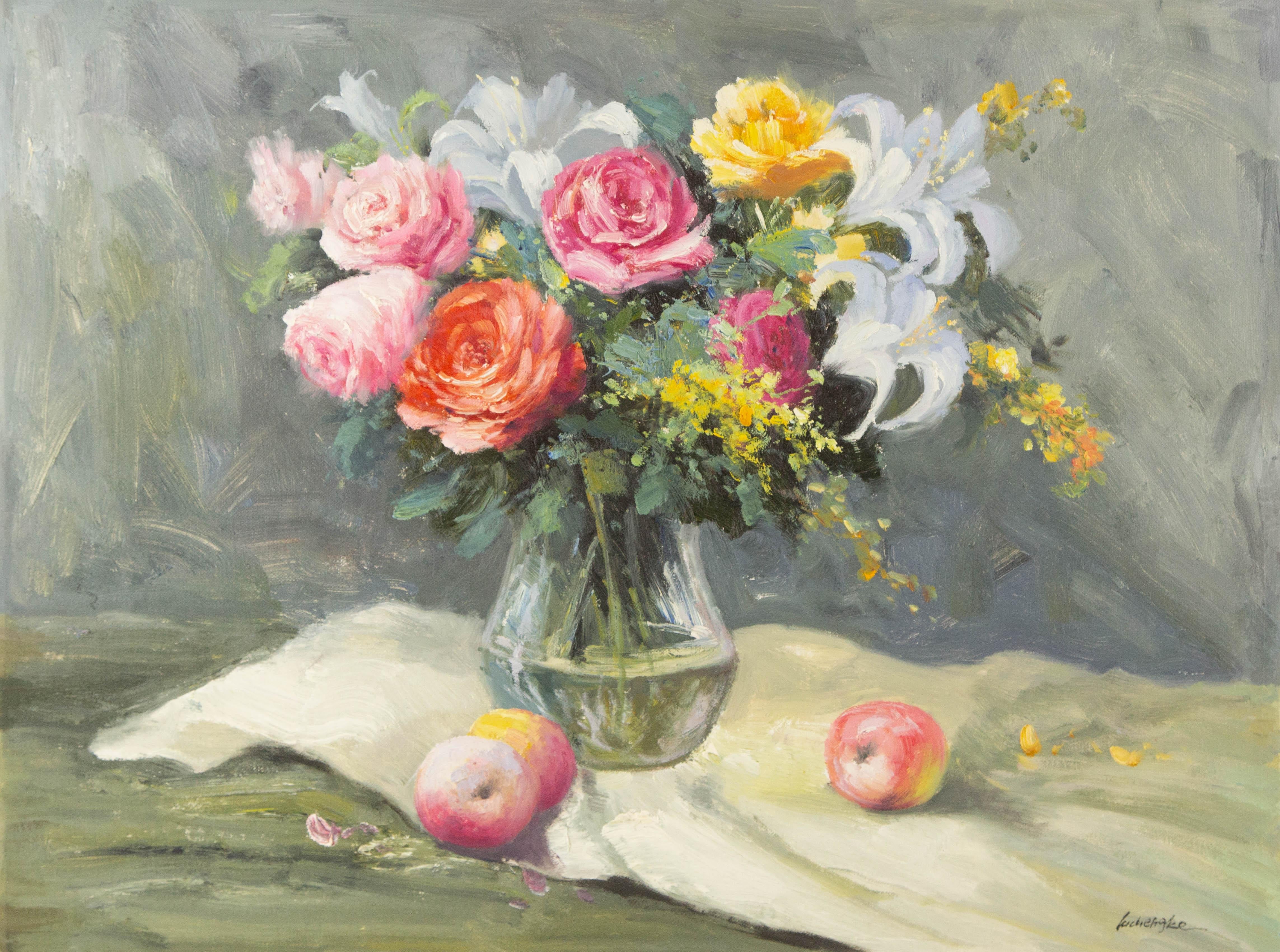 Chengke Liu Floral Original Öl auf Leinwand "Blumen III"