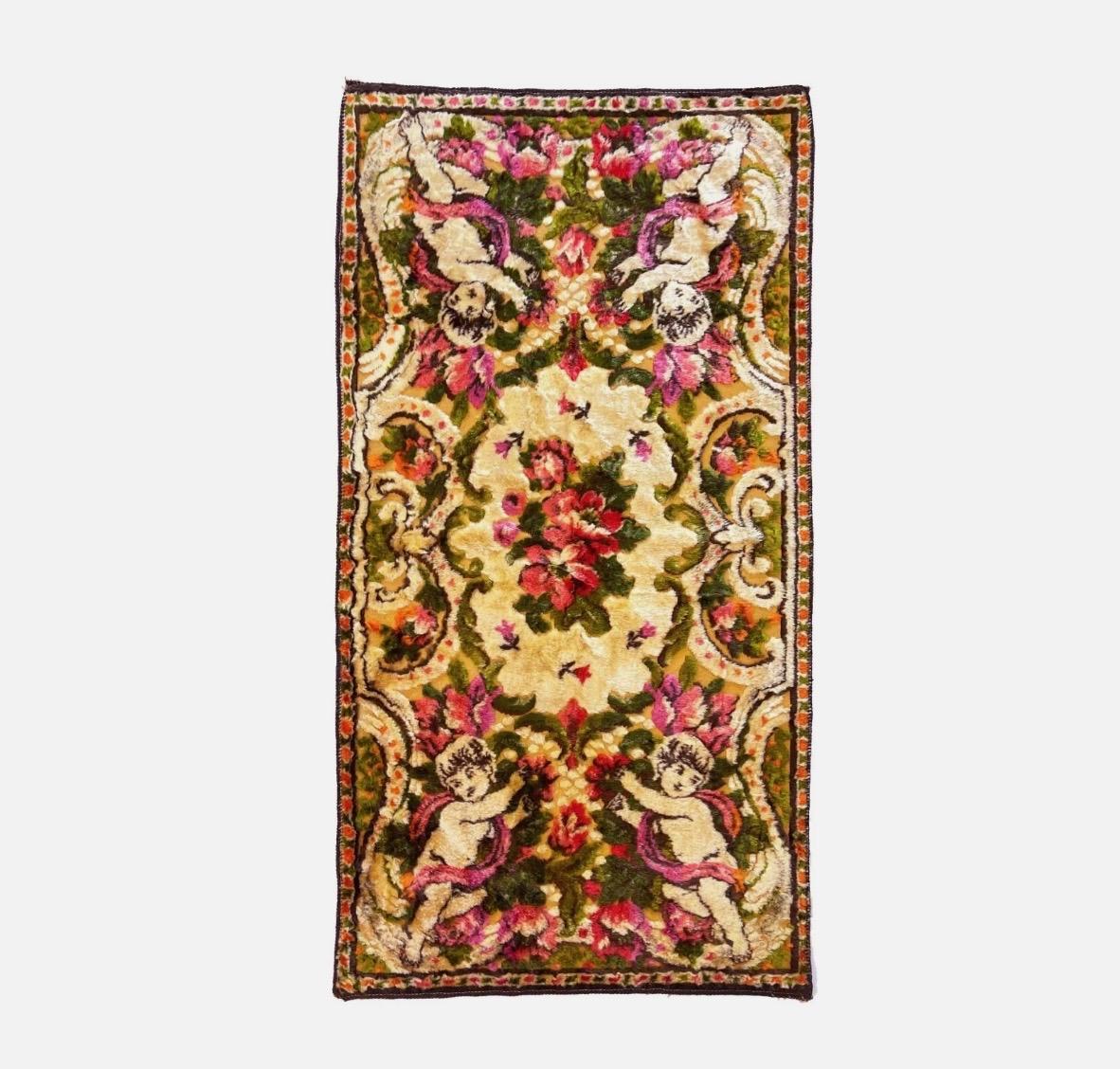 Chenille Cherub-Wandteppich, Vintage 1960er Jahre, Italien, Engel und Weinreben im Angebot 2