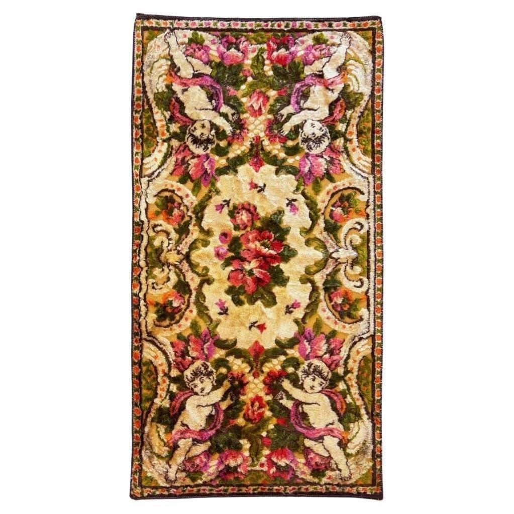 Chenille Cherub-Wandteppich, Vintage 1960er Jahre, Italien, Engel und Weinreben im Angebot