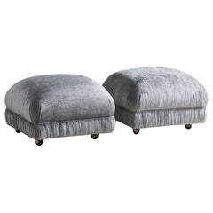 Chenille “Souffle” Style Ottomans on Casters, Pair