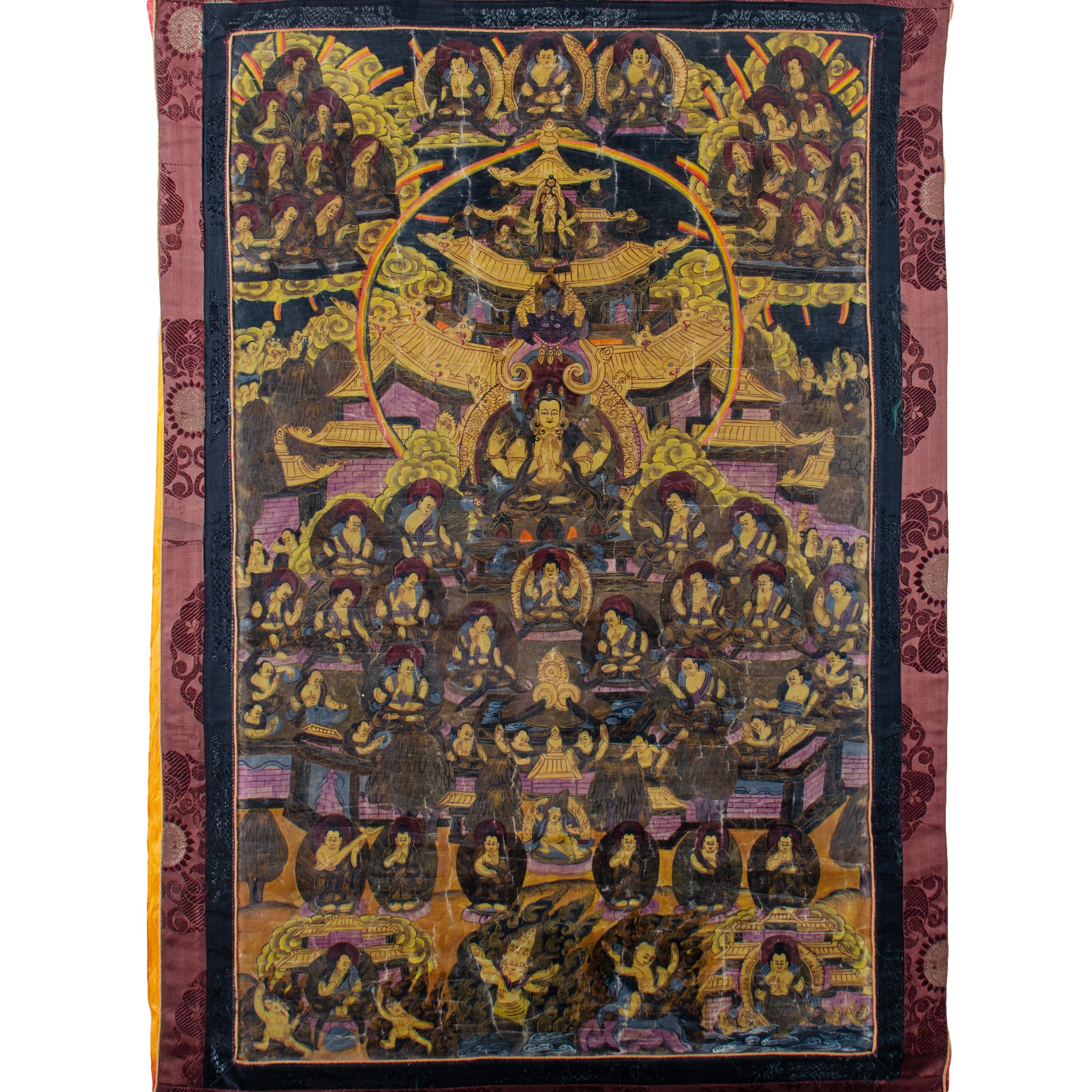 Chenrezig Silk Thangka, 20th Century In Good Condition For Sale In Savannah, GA