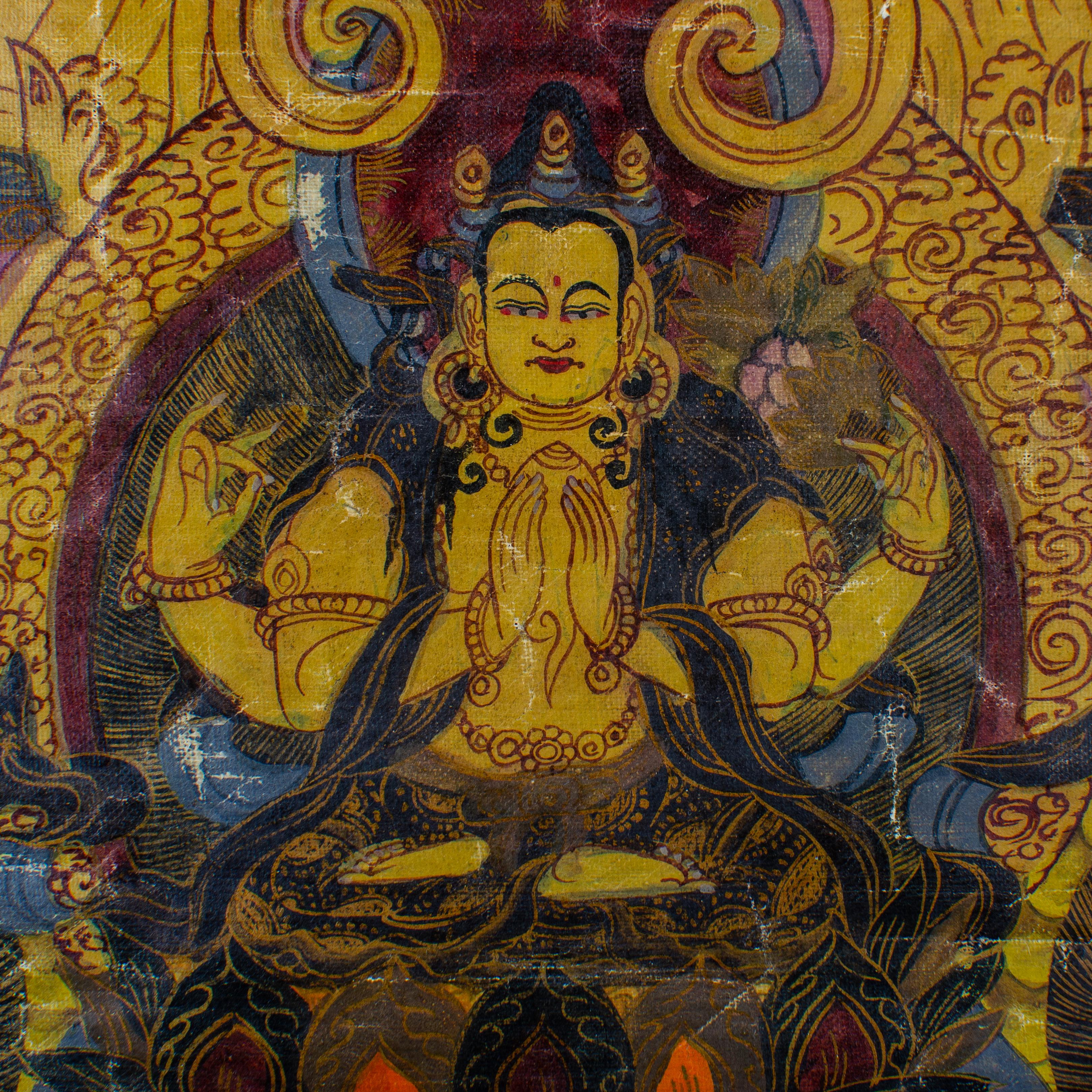 Chenrezig Silk Thangka, 20th Century For Sale 4