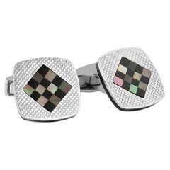 Chequer Cufflinks with Black Mother of Pearl and Onyx in Sterling Silver