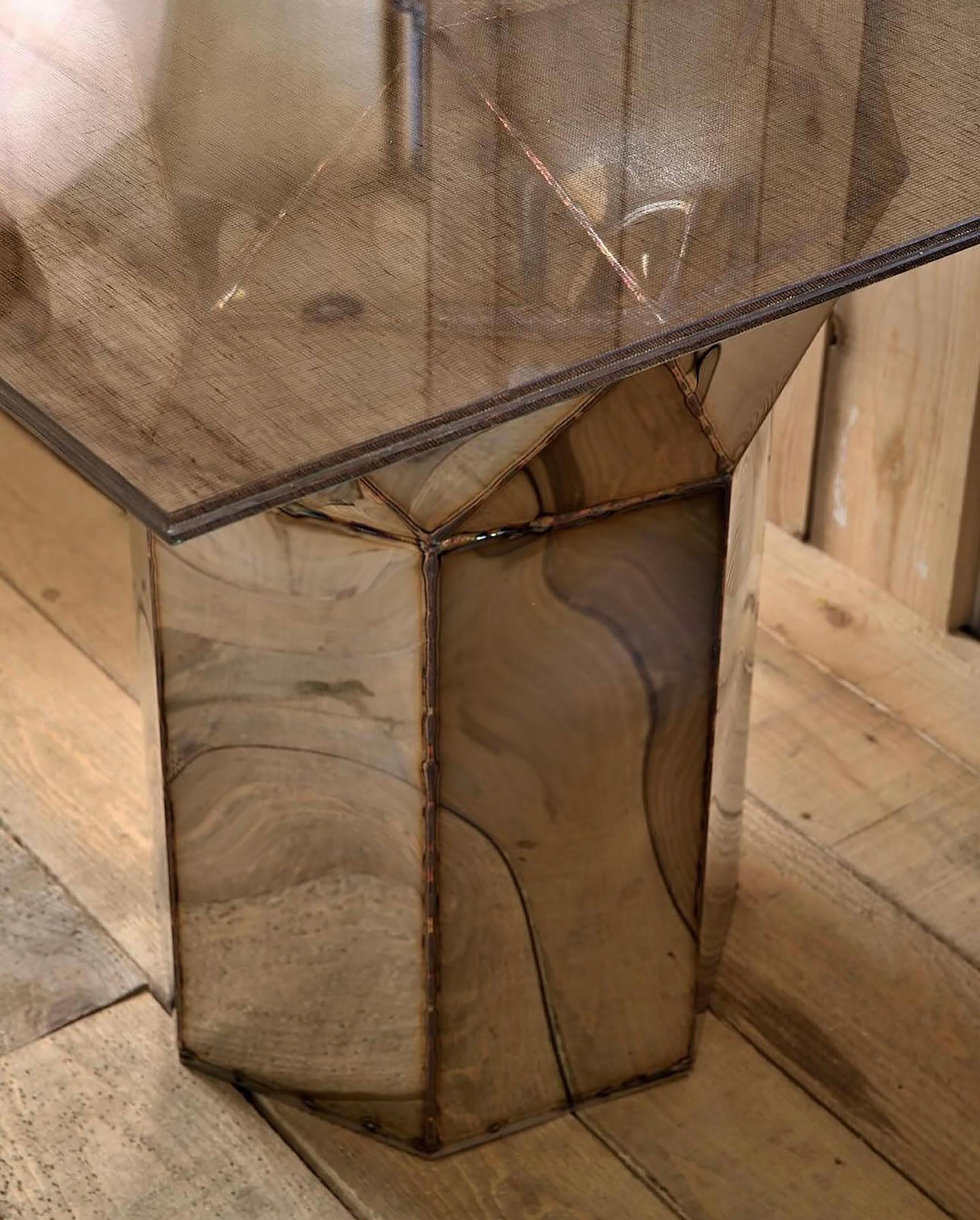 Britannique Base de table Chequer en acier inoxydable soudé poli miroir par Julian Mayor en vente