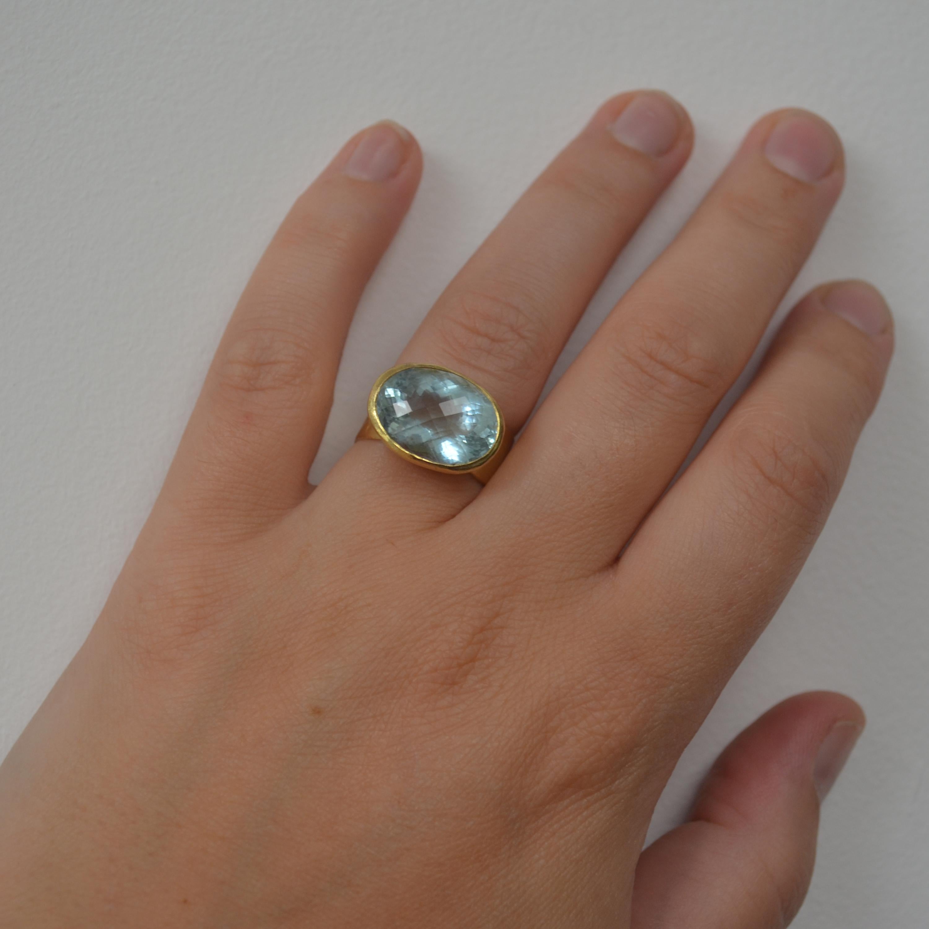 Chequerboard Cut Aquamarine Wide 18k Gold Cocktail Ring Handmade by Disa Allsopp 1